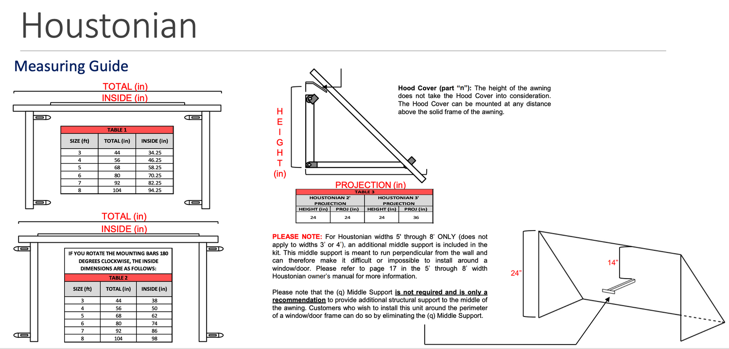 Houstonian 80" (6ft) Wide. Metal Awning