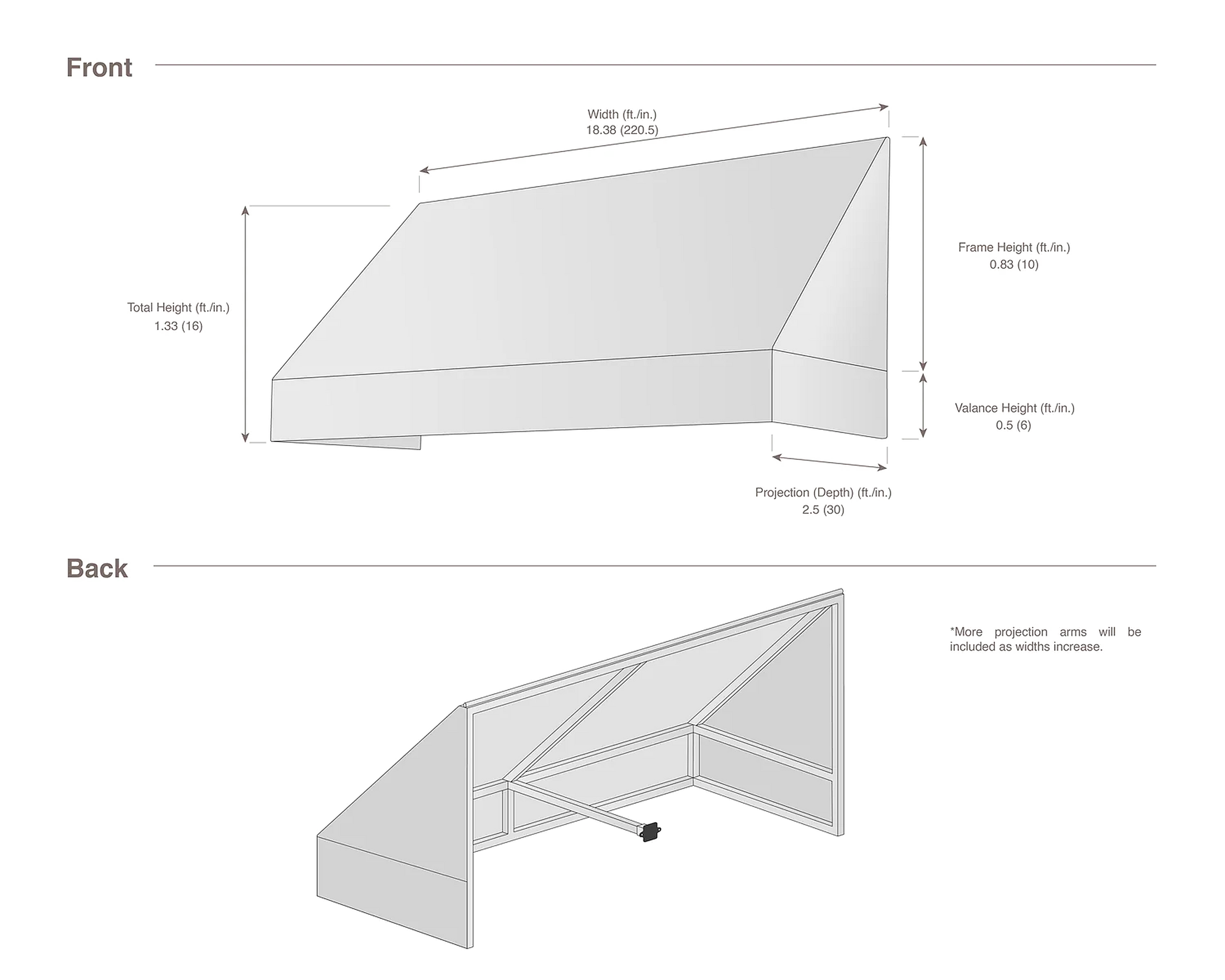New Yorker 220.5" (18.38ft) Wide. Fabric Awning