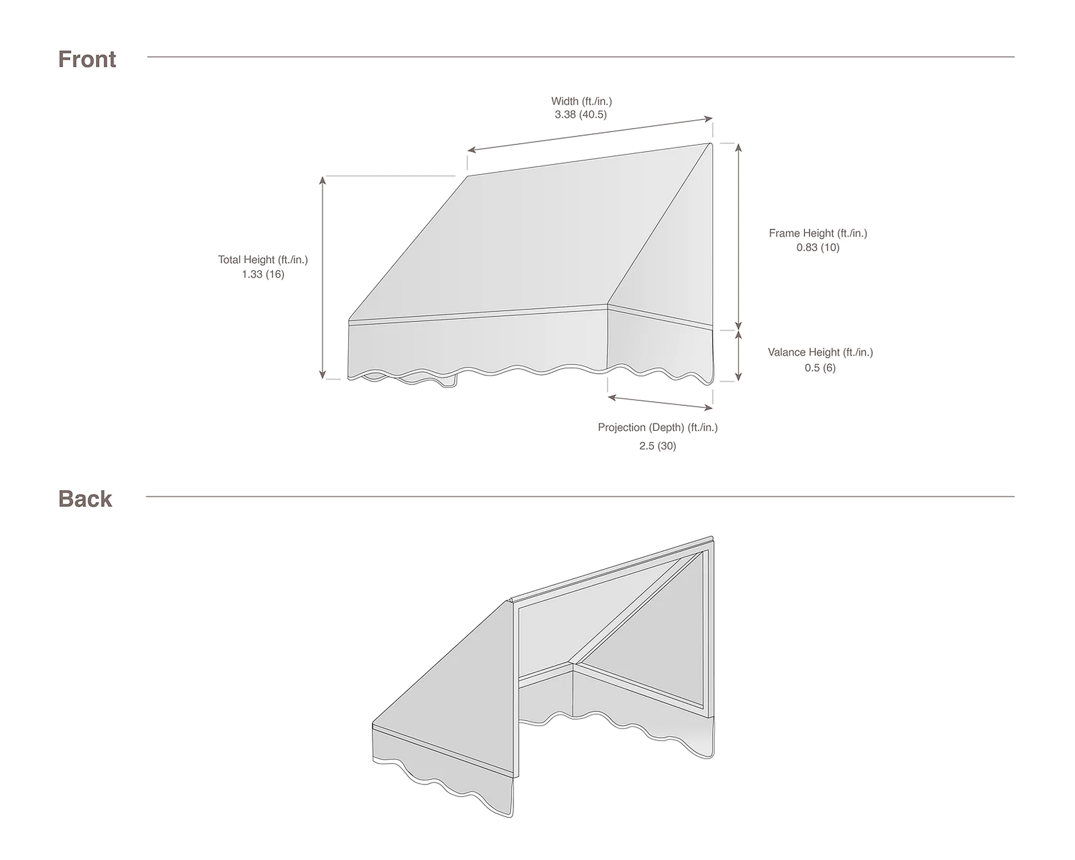 San Francisco 40.5" (3.38ft) Wide. Fabric Awning