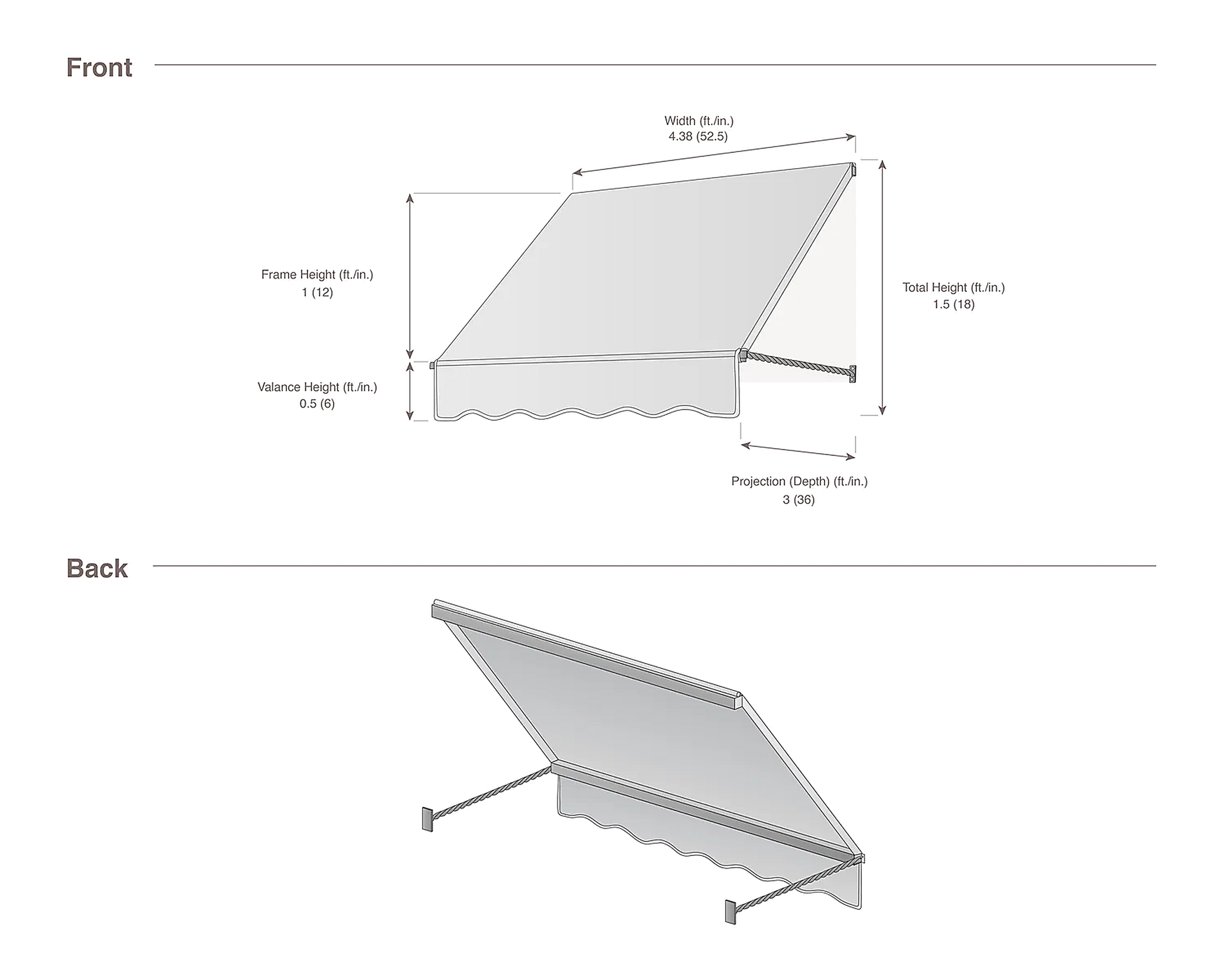 Santa Fe 52.5" (4.38ft) Wide. Fabric Awning
