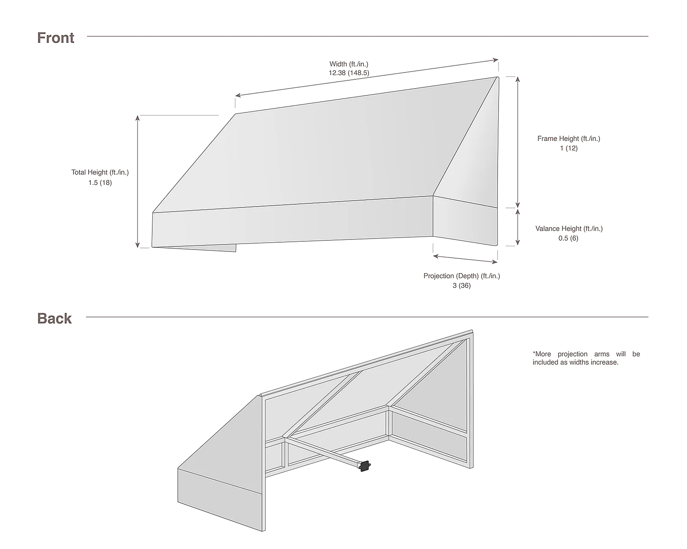 New Yorker 148.5" (12.38ft) Wide. Fabric Awning