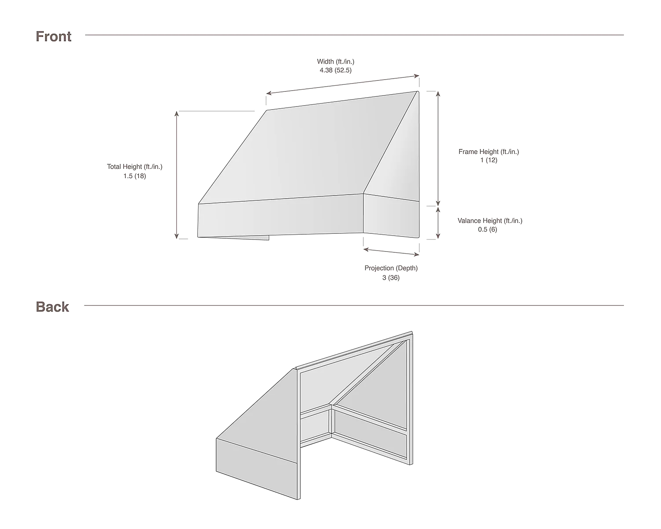 New Yorker 52.5" (4.38ft) Wide. Fabric Awning