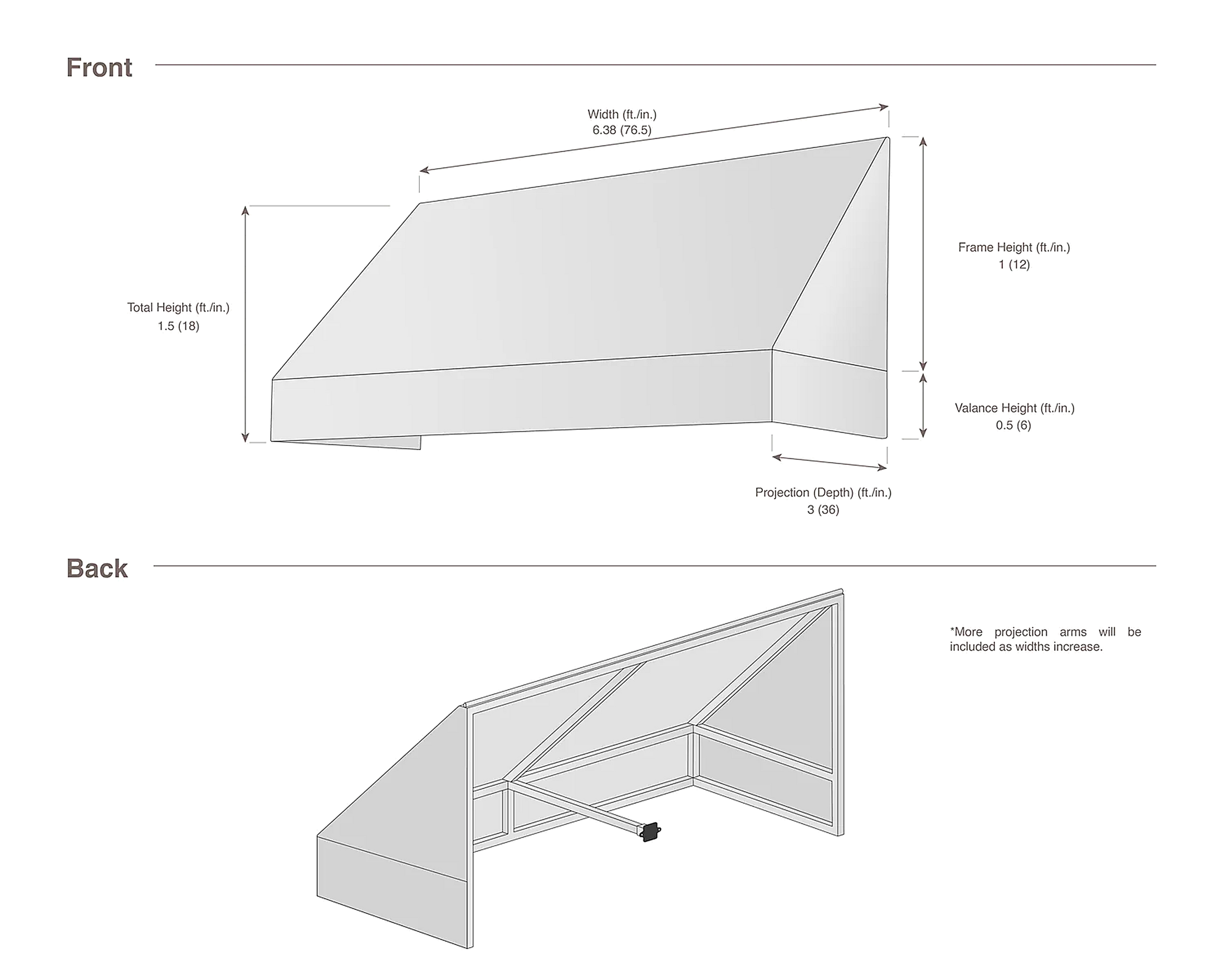 New Yorker 76.5" (6.38ft) Wide. Fabric Awning