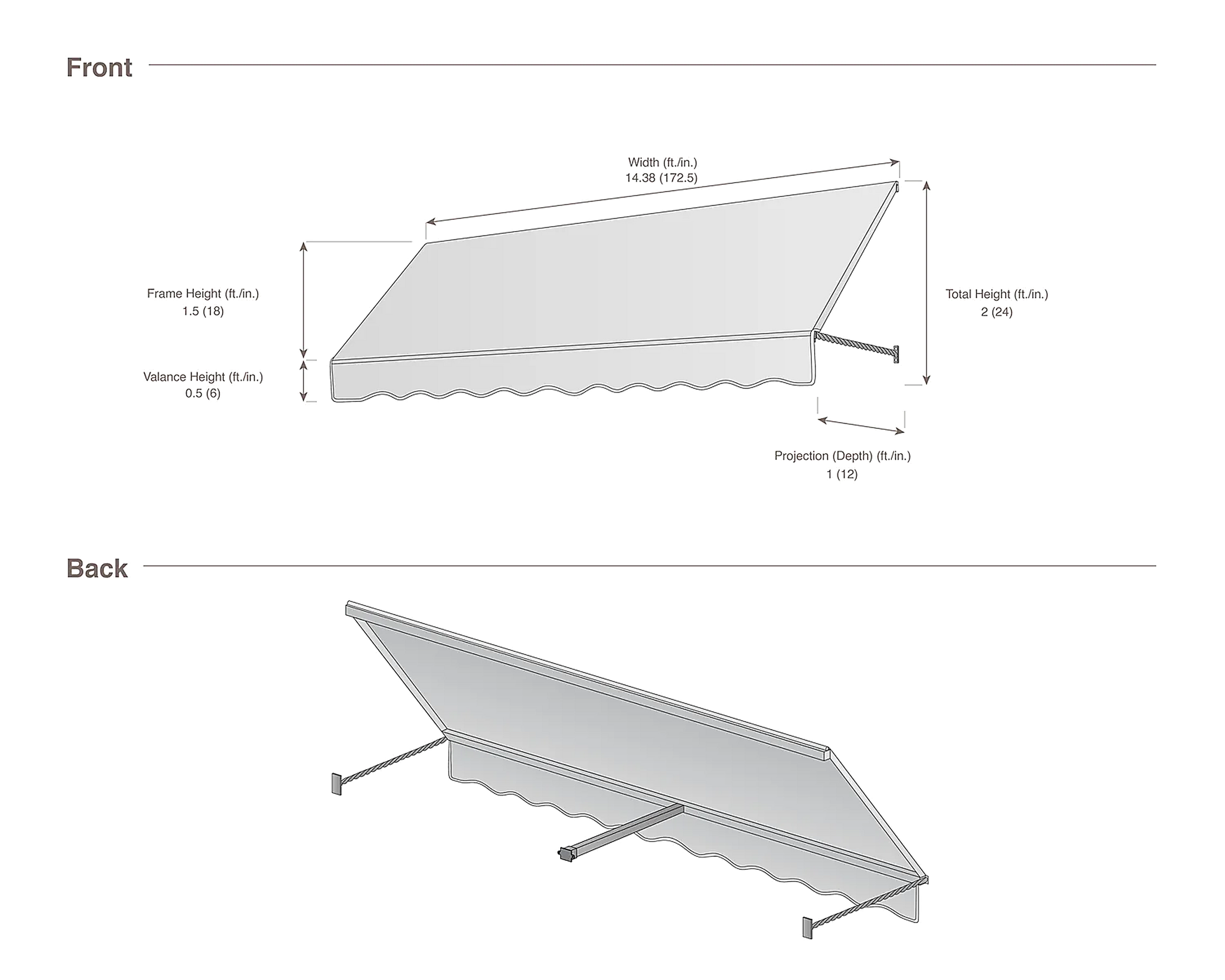 Santa Fe 172.5" (14.38.ft) Wide. Fabric Awning
