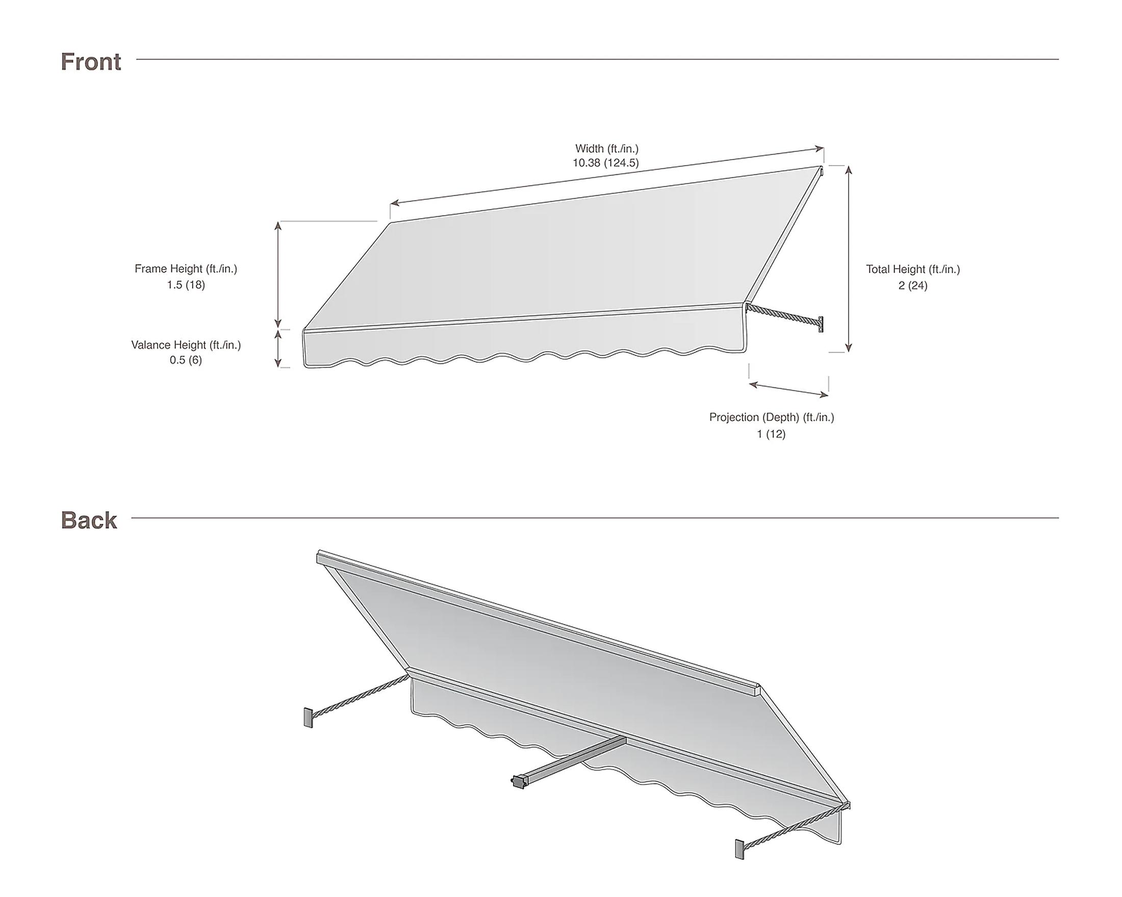 Santa Fe 124.5" (10.38ft) Wide. Fabric Awning