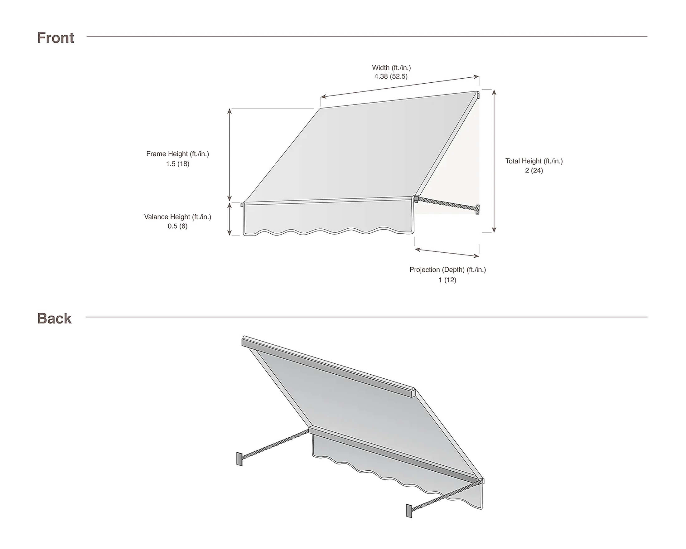 Santa Fe 52.5" (4.38ft) Wide. Fabric Awning