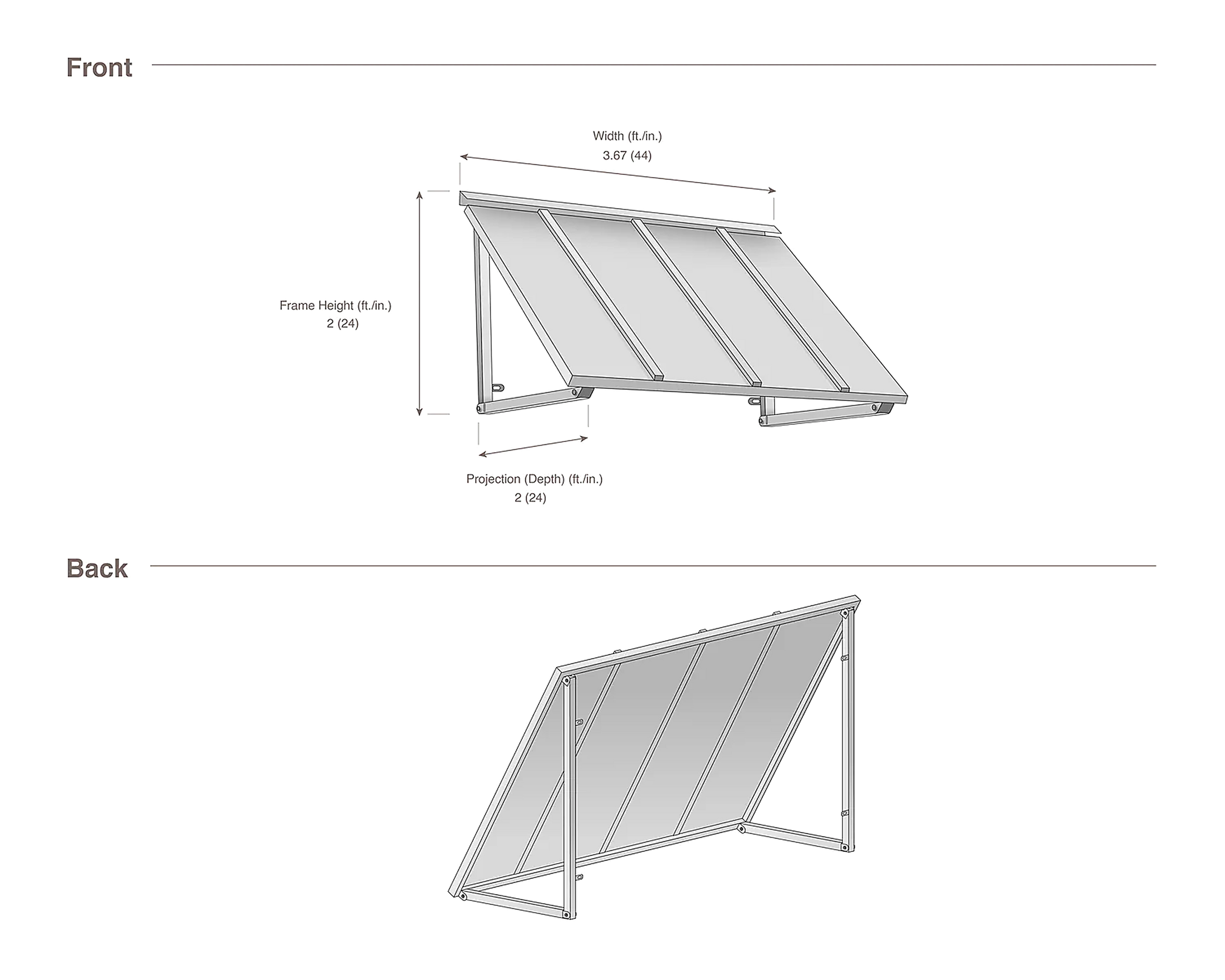 Houstonian 44" (3.ft) Wide Close Side Awning