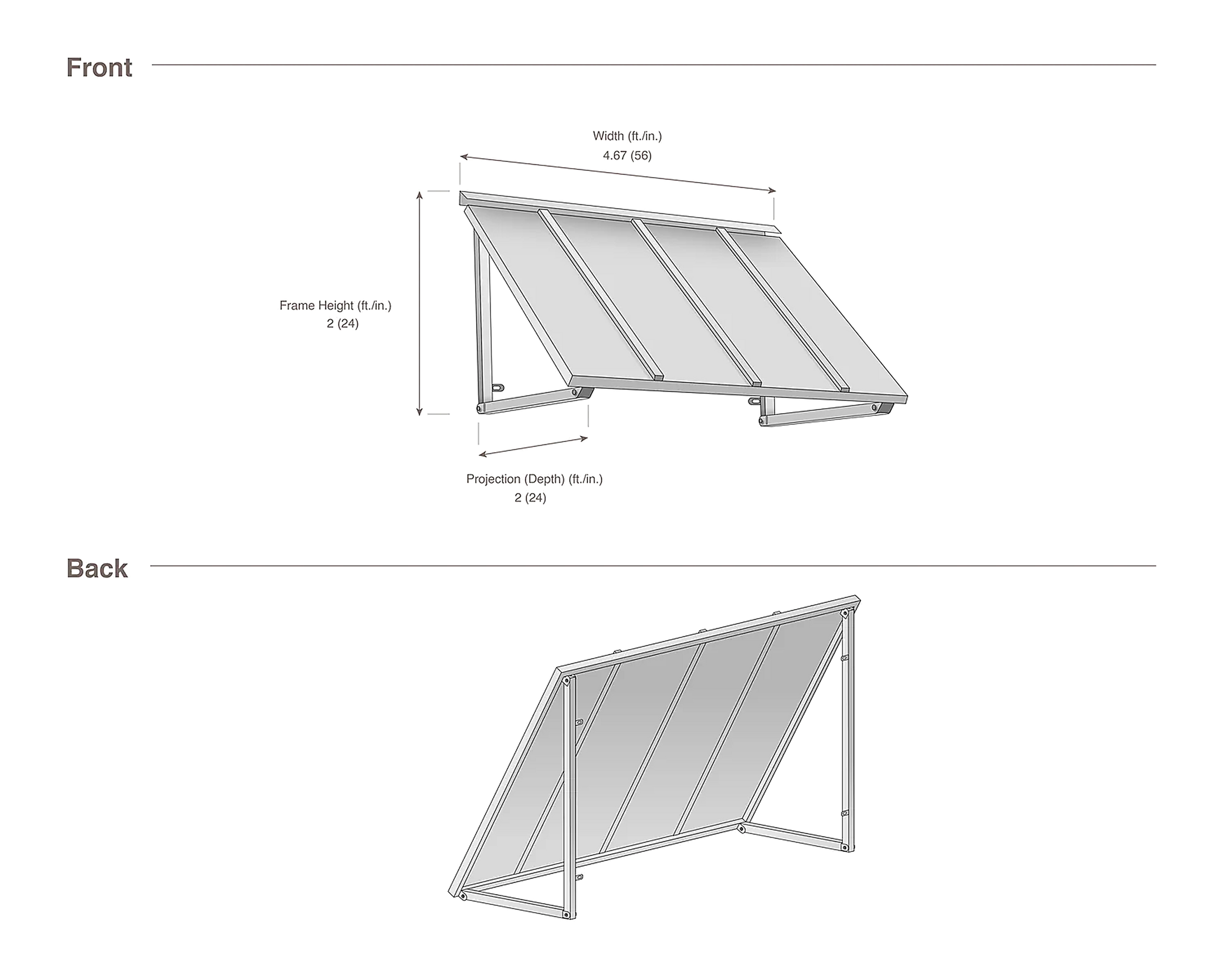 Houstonian 56" (4.ft) Wide. Close Side Awning