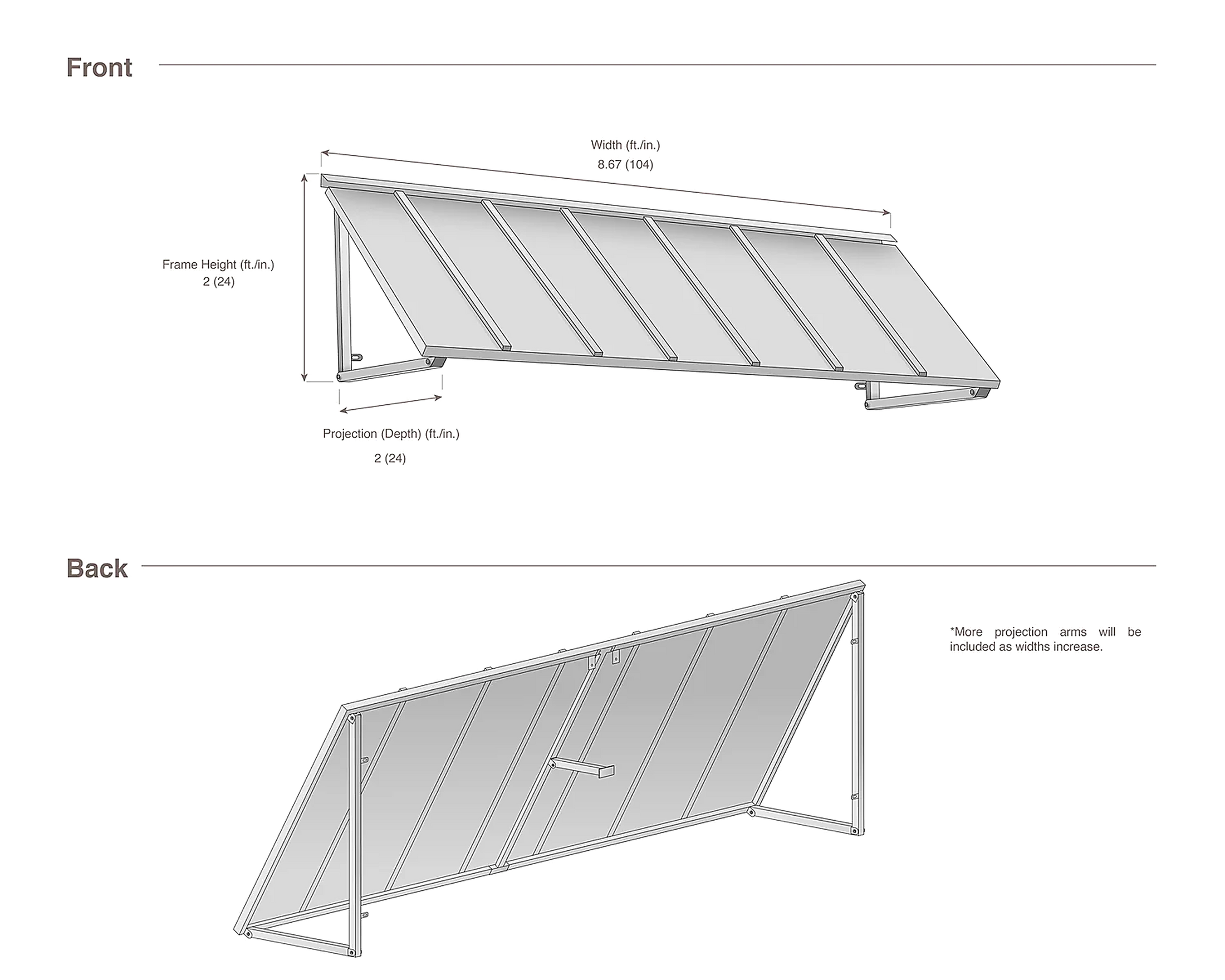Houstonian 104" (8.ft) Wide. Close Side Awning