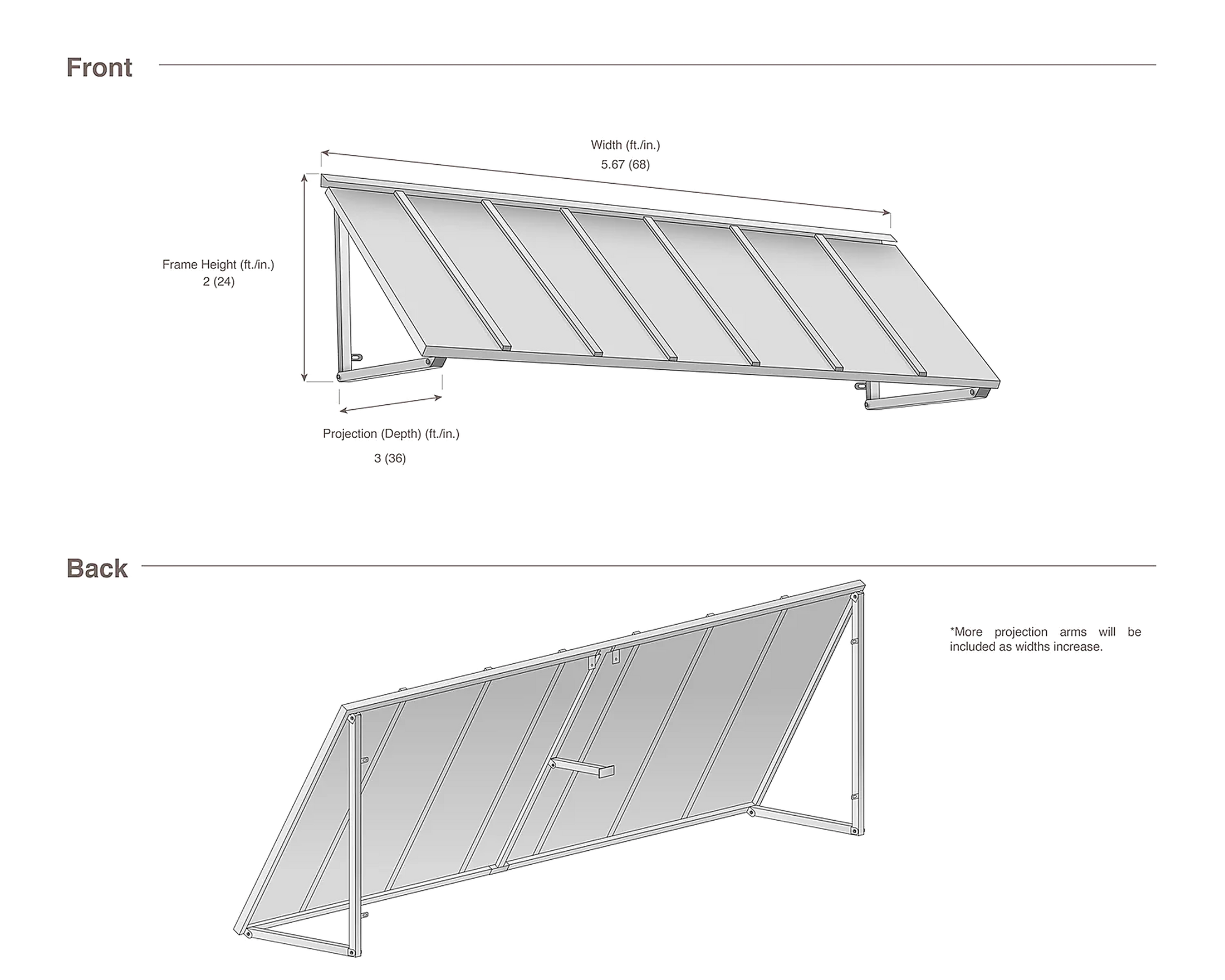 Houstonian 68" (5.ft) Wide. Close Side Awning