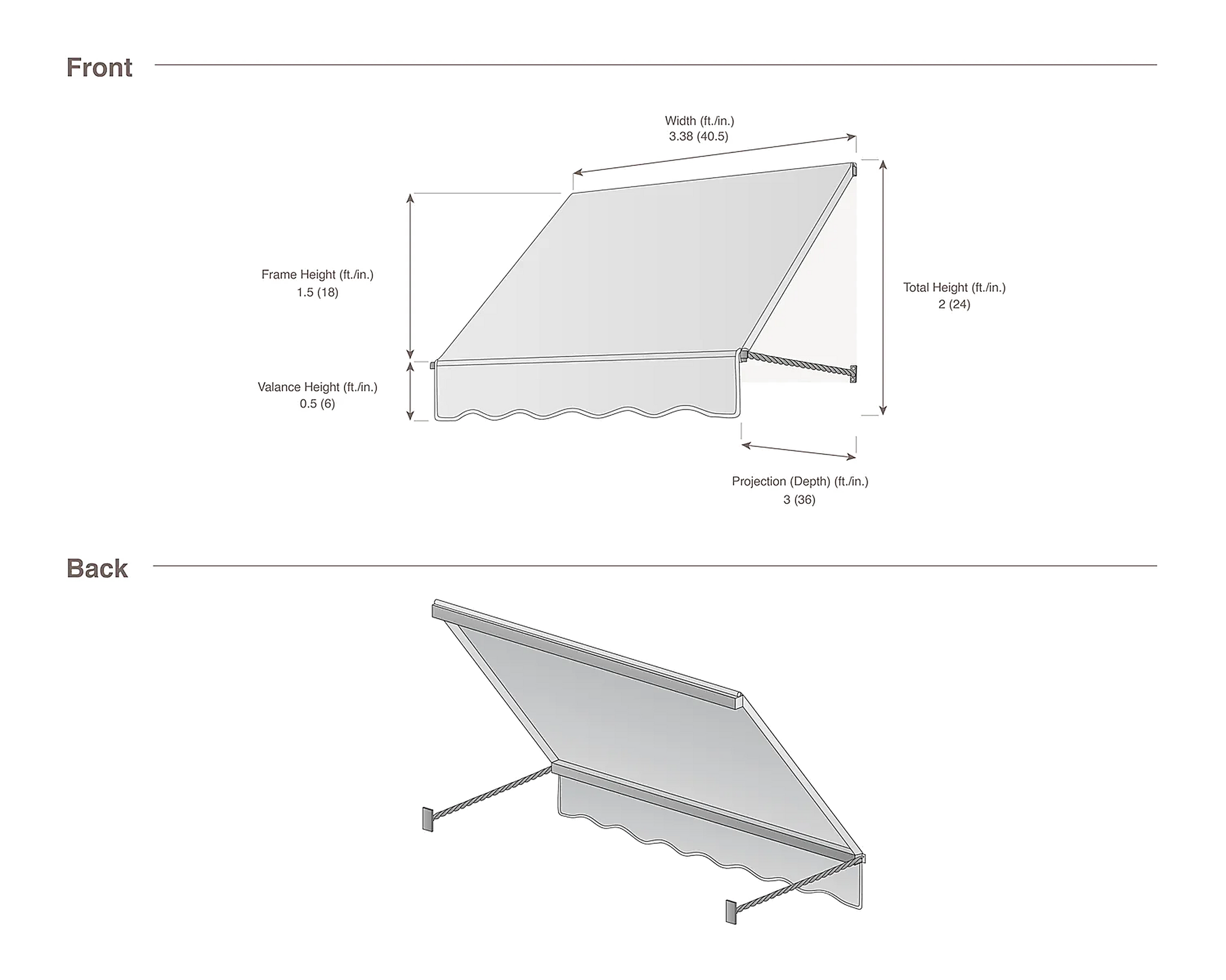 Santa Fe 40.5" (3.38ft) Wide. Fabric Awning
