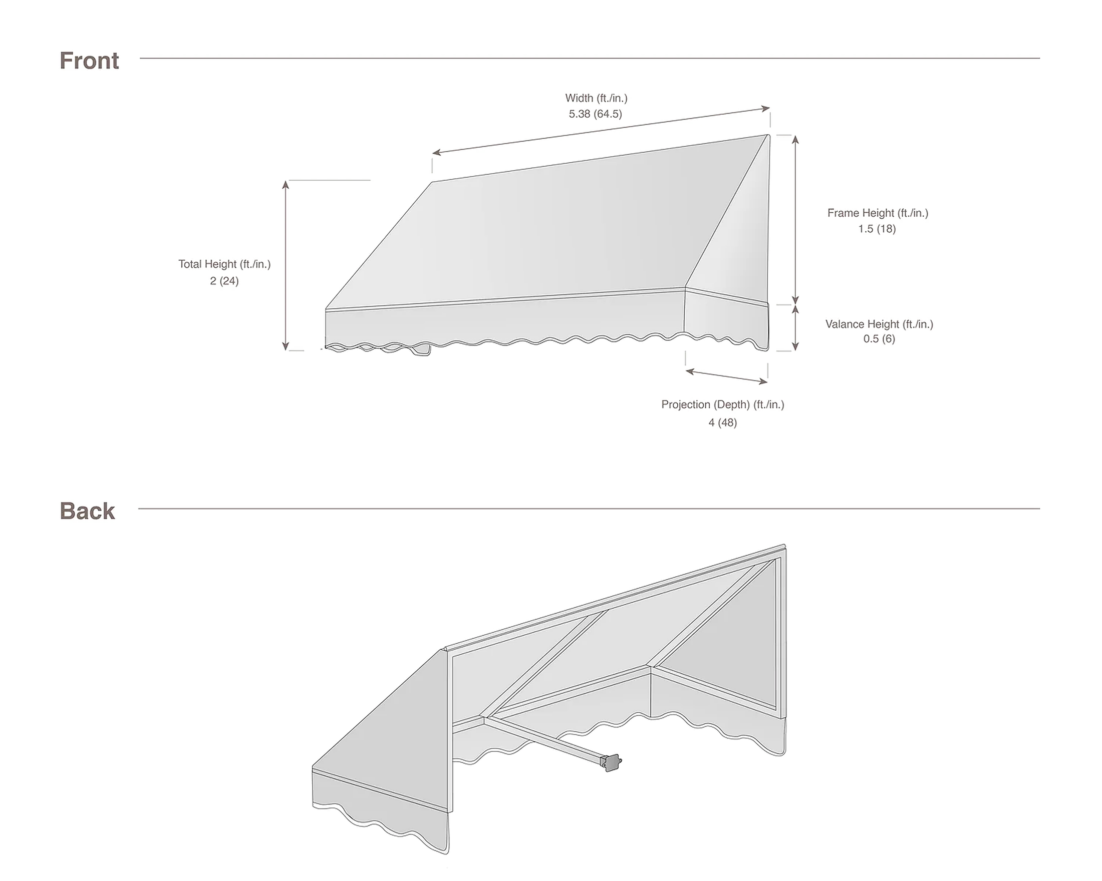 San Francisco 64.5" (5.38ft) Wide. Fabric Awning