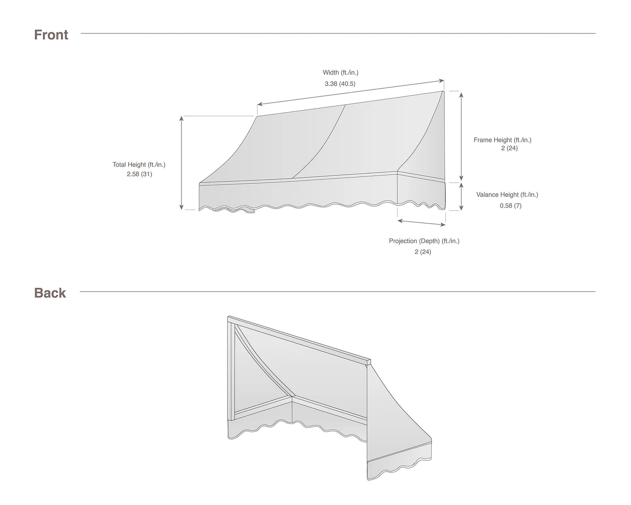 Nantucket 40.5" (3.38ft) Wide. Fabric Awning