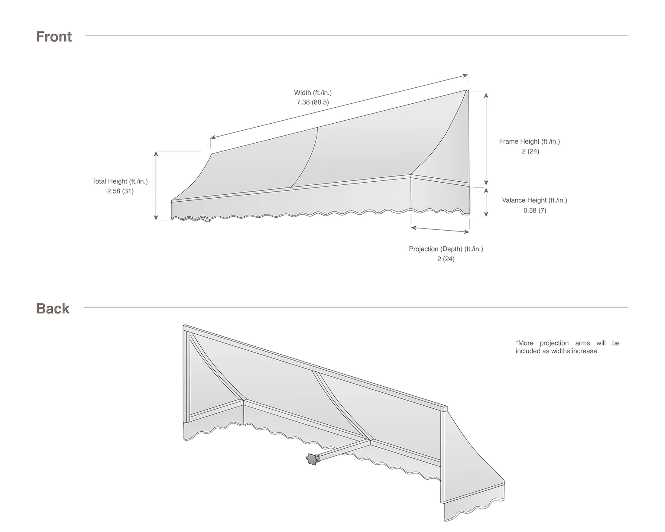 Nantucket 88.5" (7.38ft) Wide. Fabric Awning