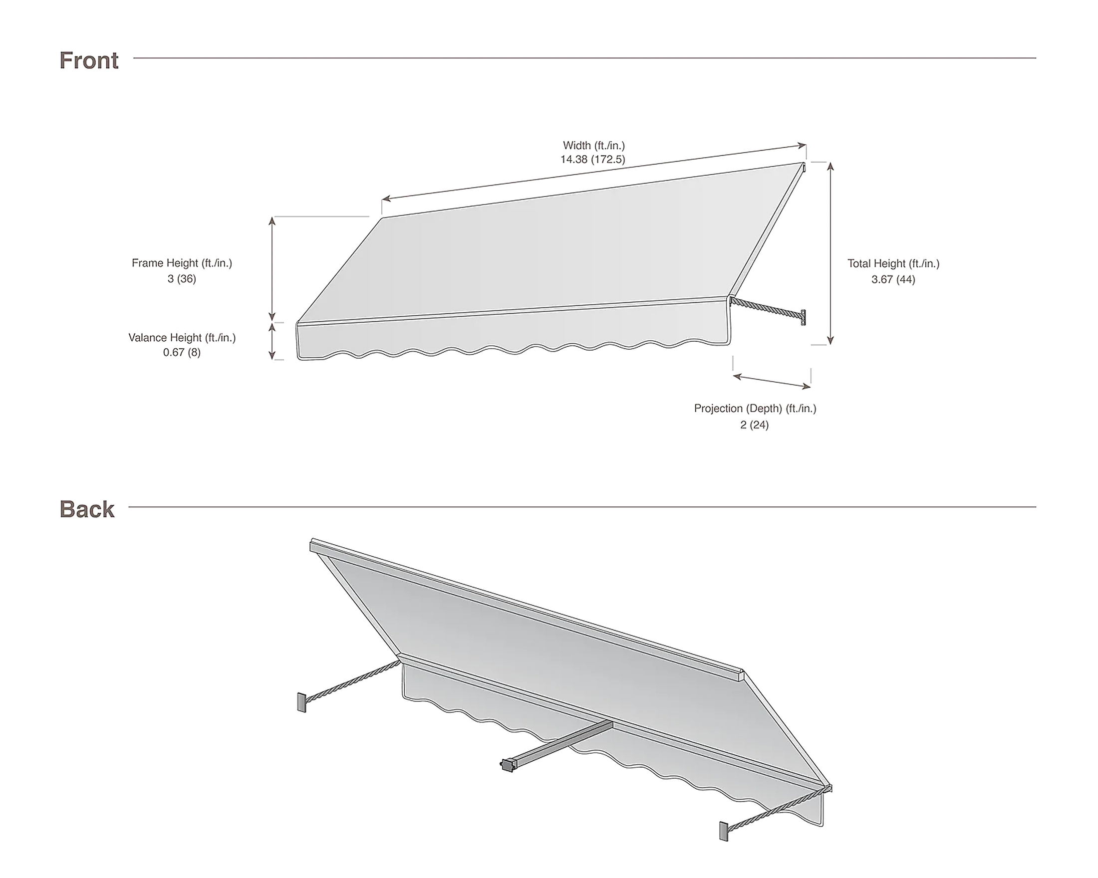 Santa Fe 172.5" (14.38.ft) Wide. Fabric Awning