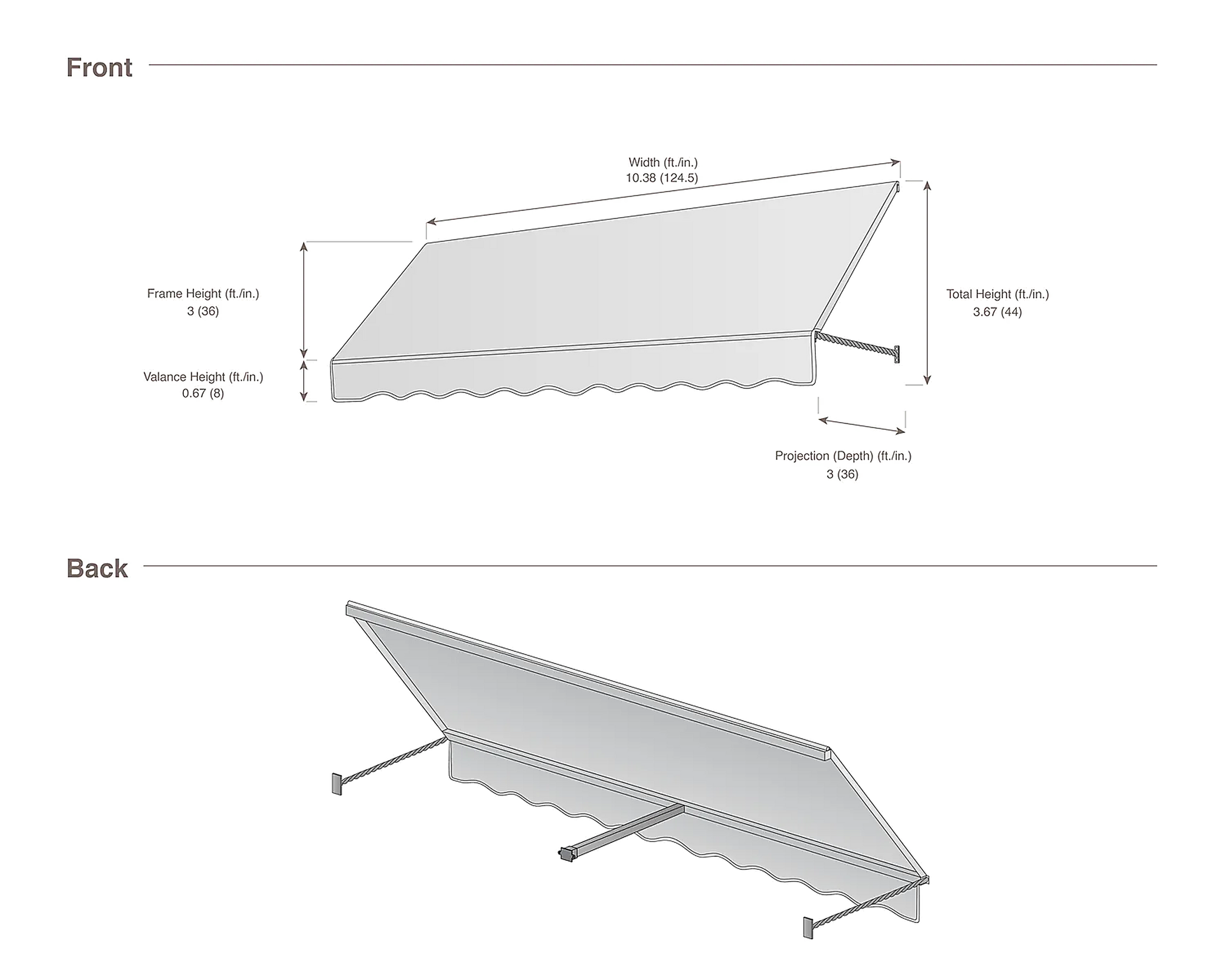 Santa Fe 124.5" (10.38ft) Wide. Fabric Awning