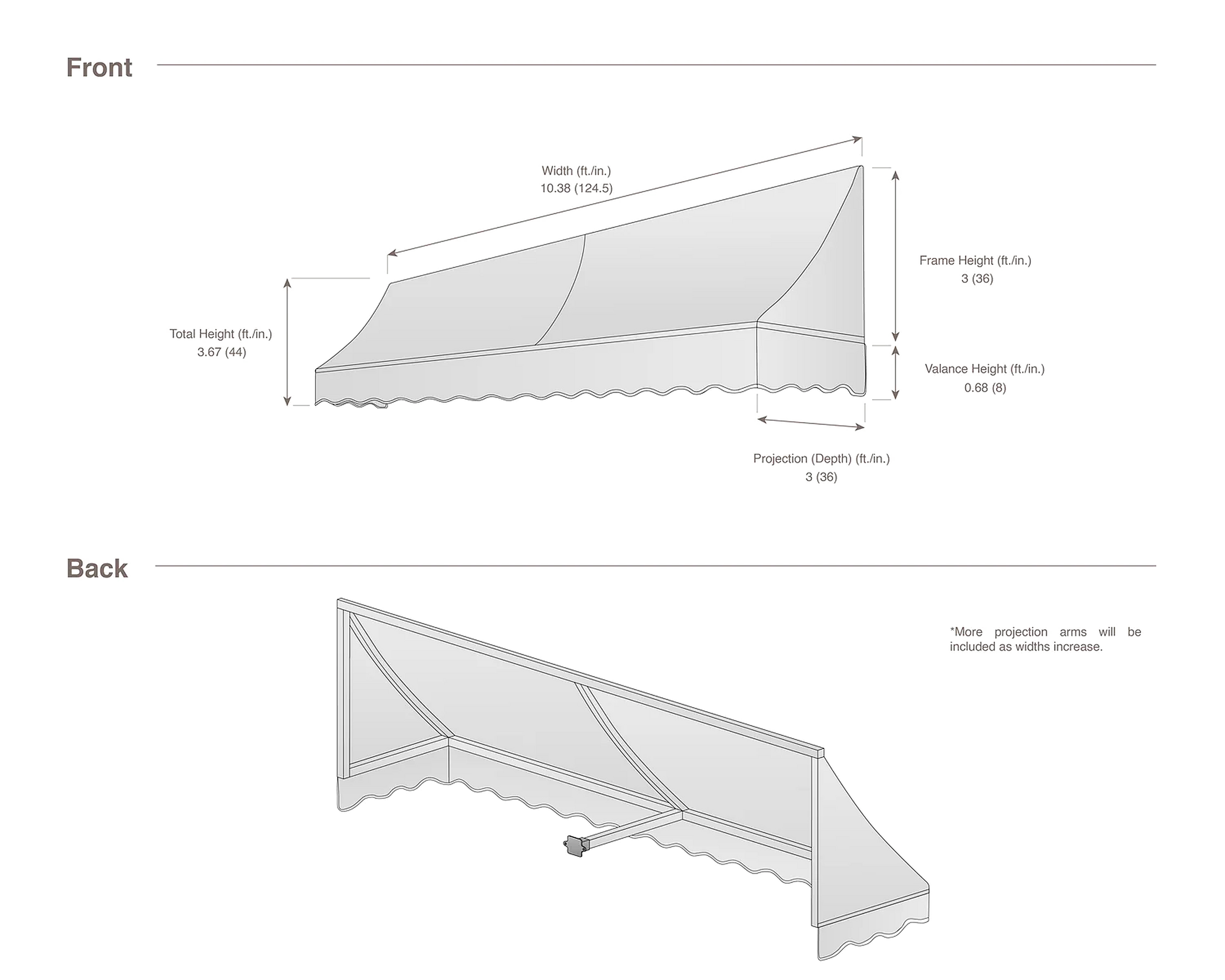 Nantucket 124.5" (10.38ft) Wide. Fabric Awning