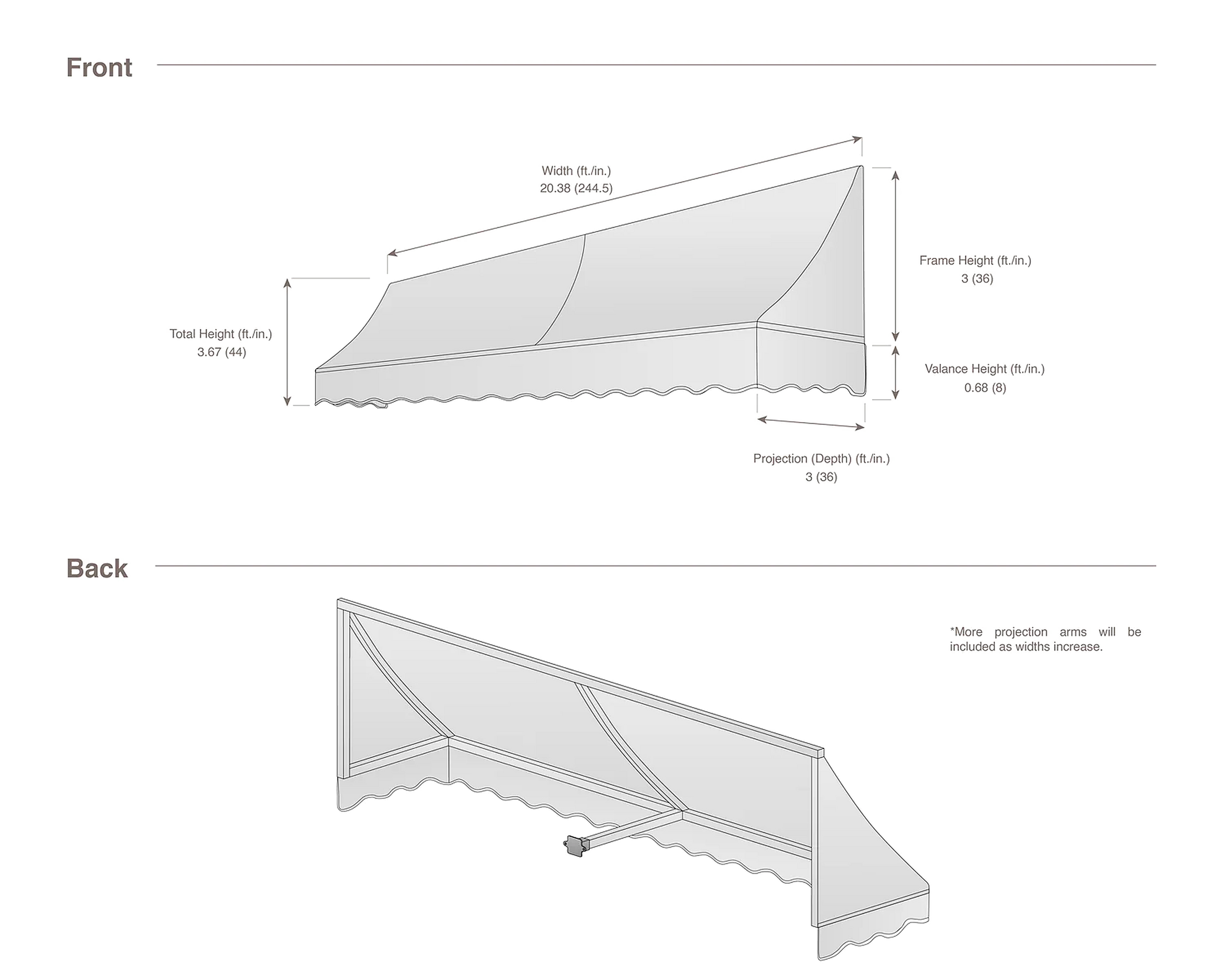 Nantucket 244.5" (20.38.ft) Wide. Fabric Awning