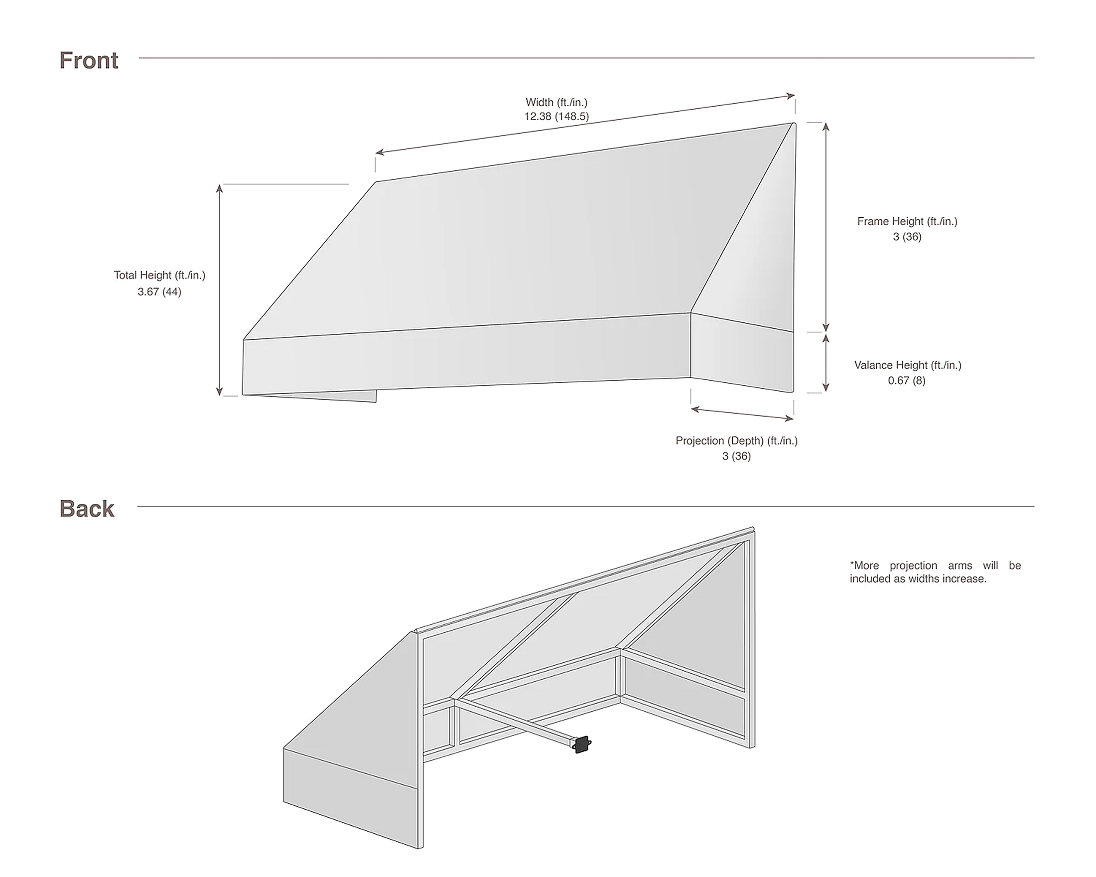 New Yorker 148.5" (12.38ft) Wide. Fabric Awning
