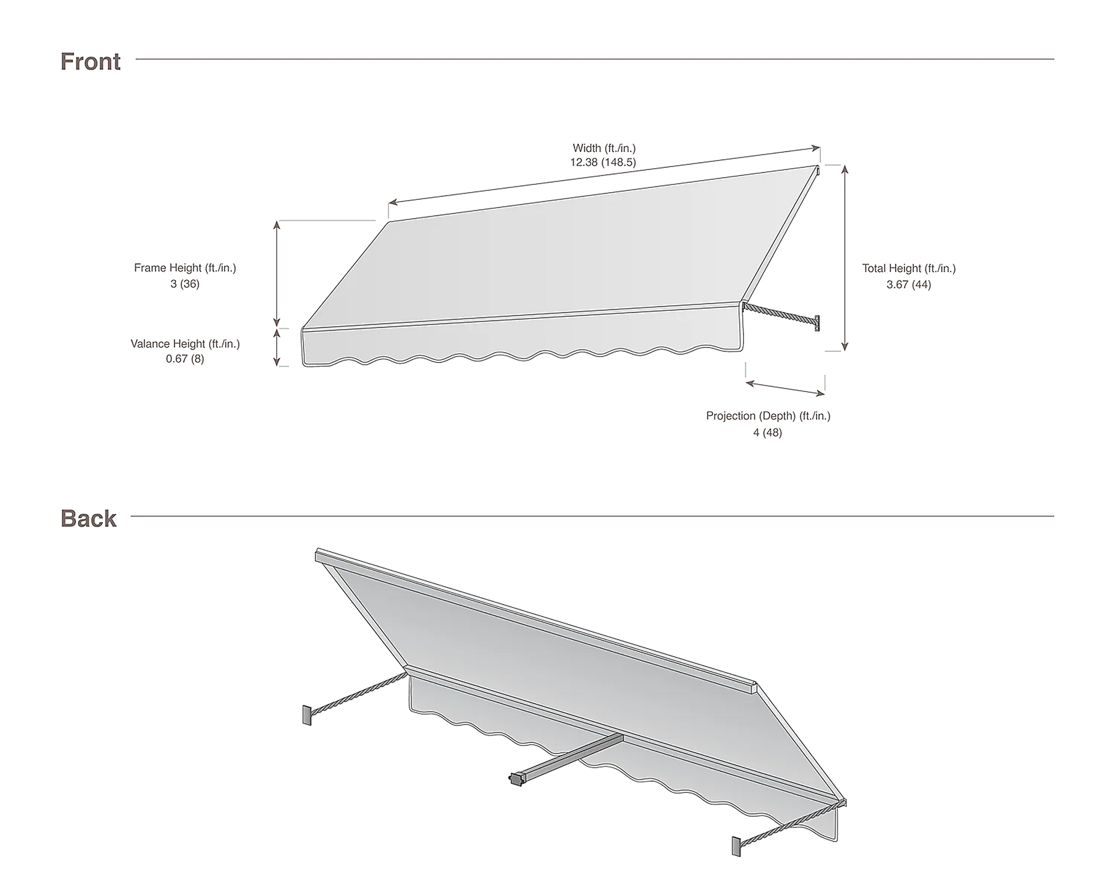 Santa Fe 148.5" (12.38.ft) Wide. Fabric Awning