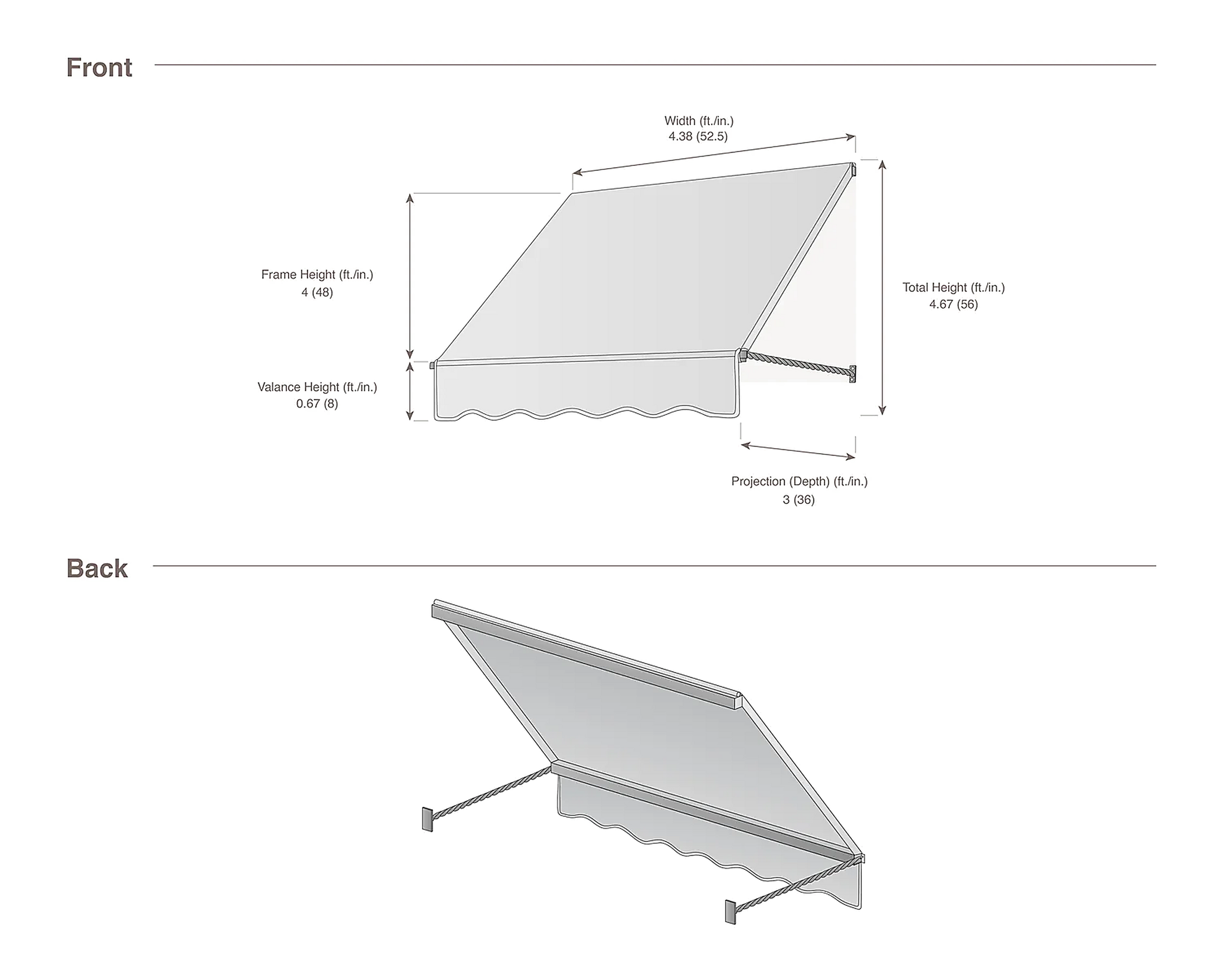 Santa Fe 52.5" (4.38ft) Wide. Fabric Awning
