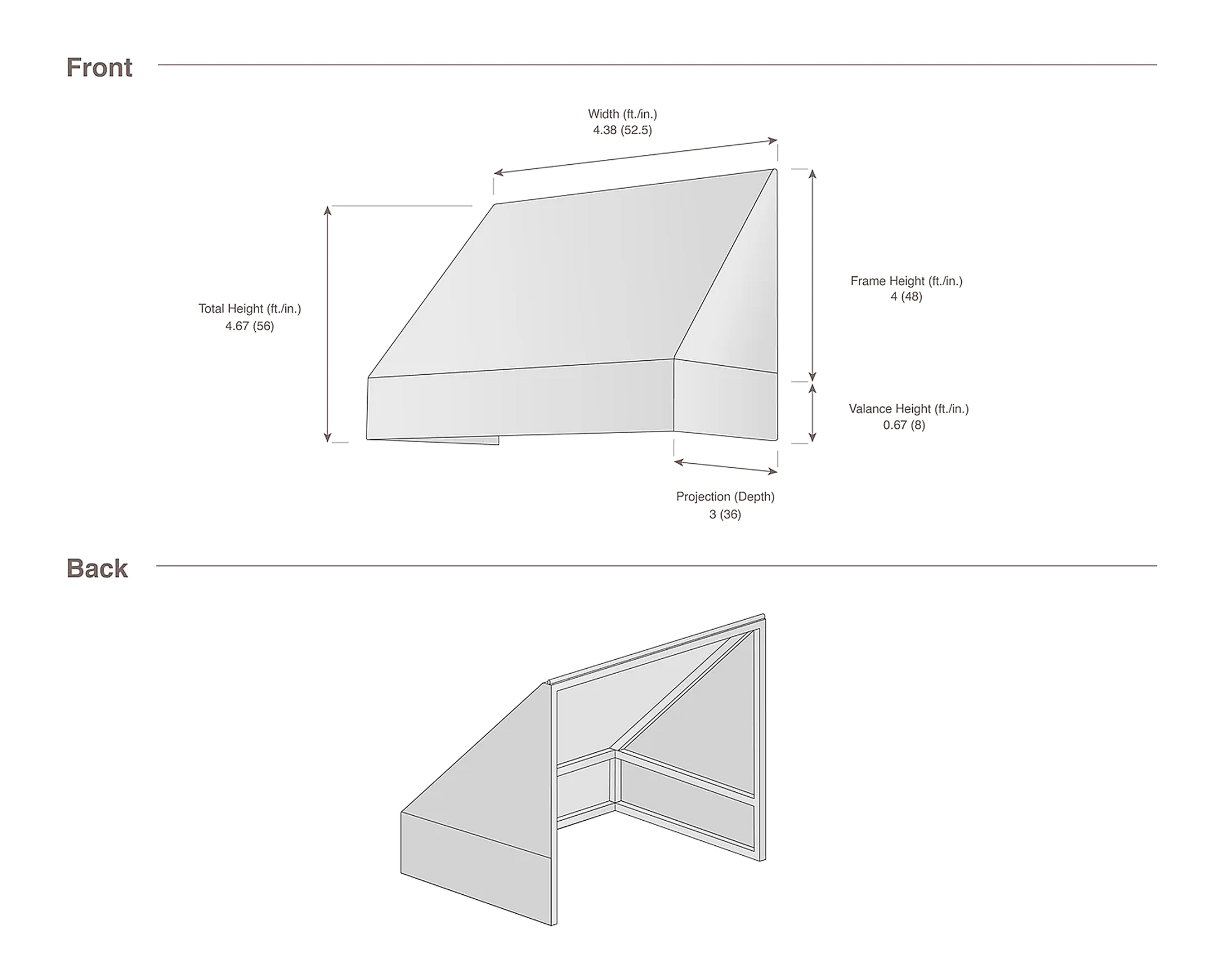 New Yorker 52.5" (4.38ft) Wide. Fabric Awning