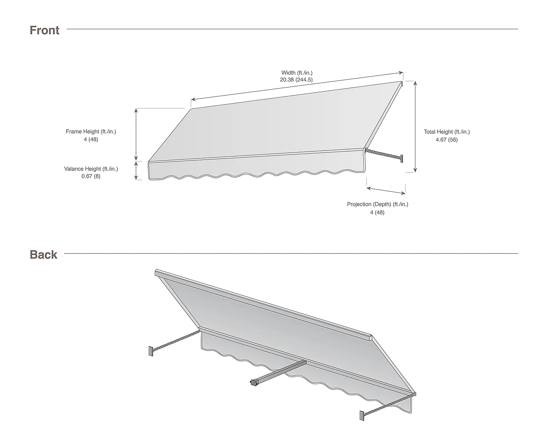 Santa Fe 244.5" (20.38.ft) Wide. Fabric Awning