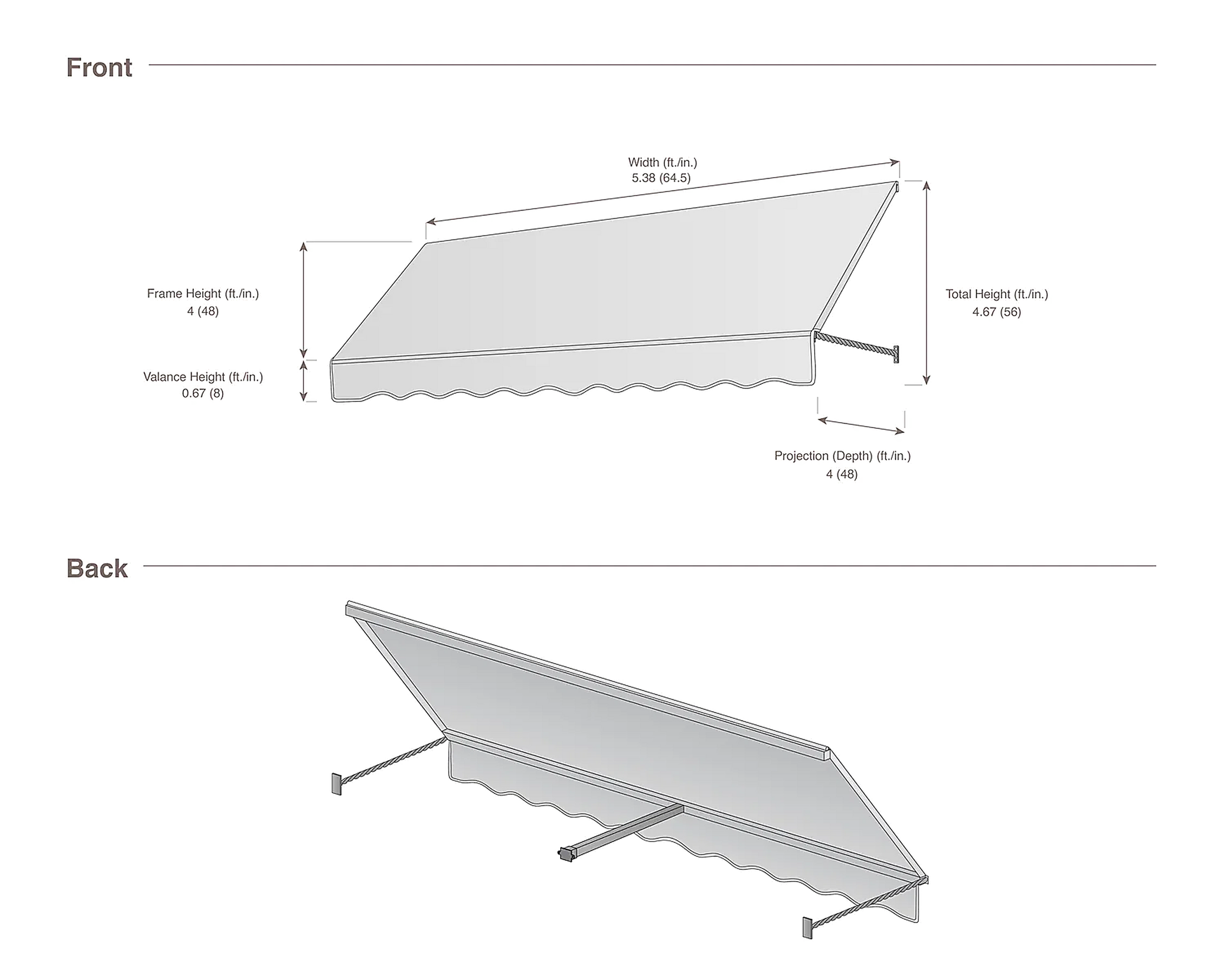 Santa Fe 64.5" (5.38ft) Wide. Fabric Awning