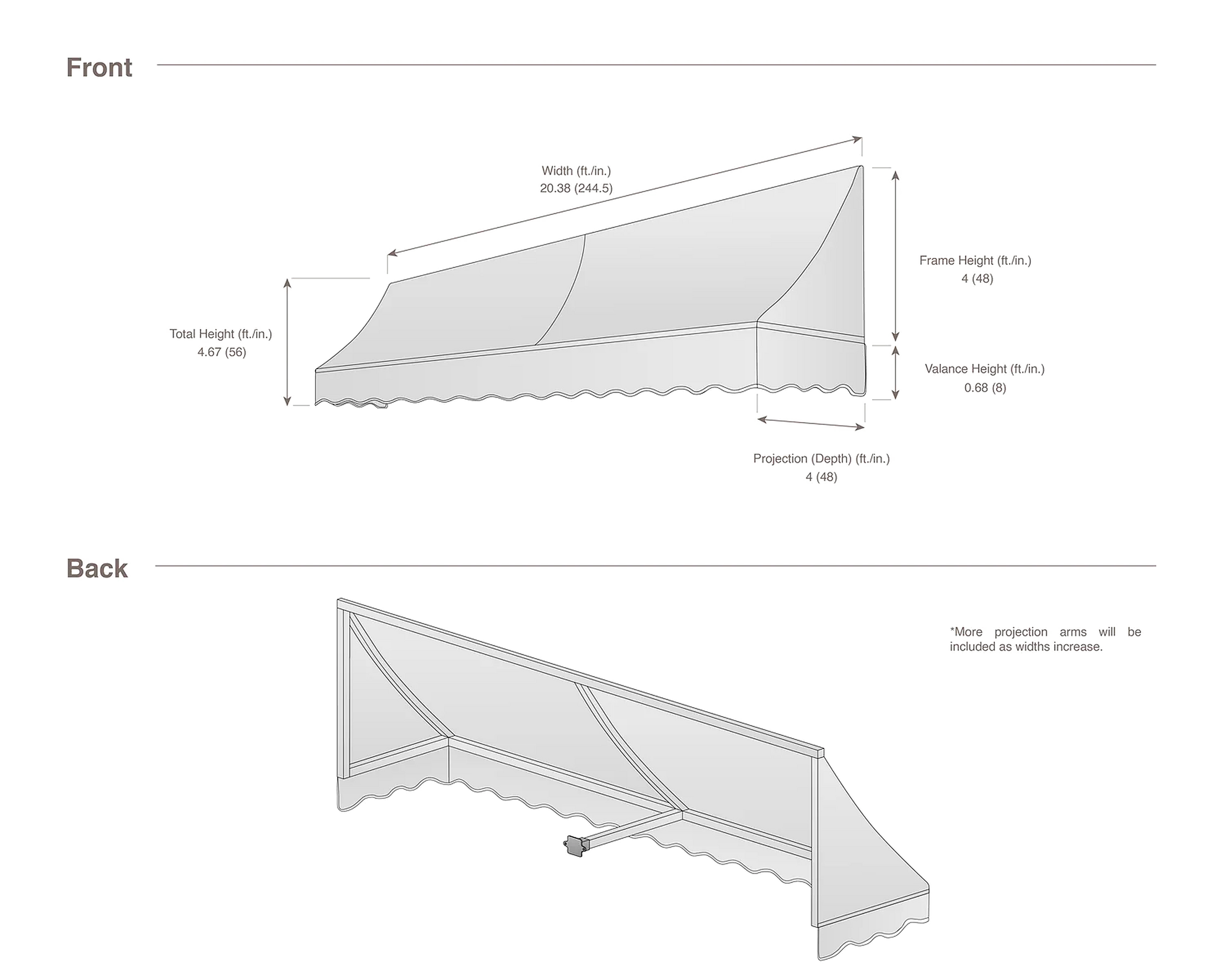 Nantucket 244.5" (20.38.ft) Wide. Fabric Awning