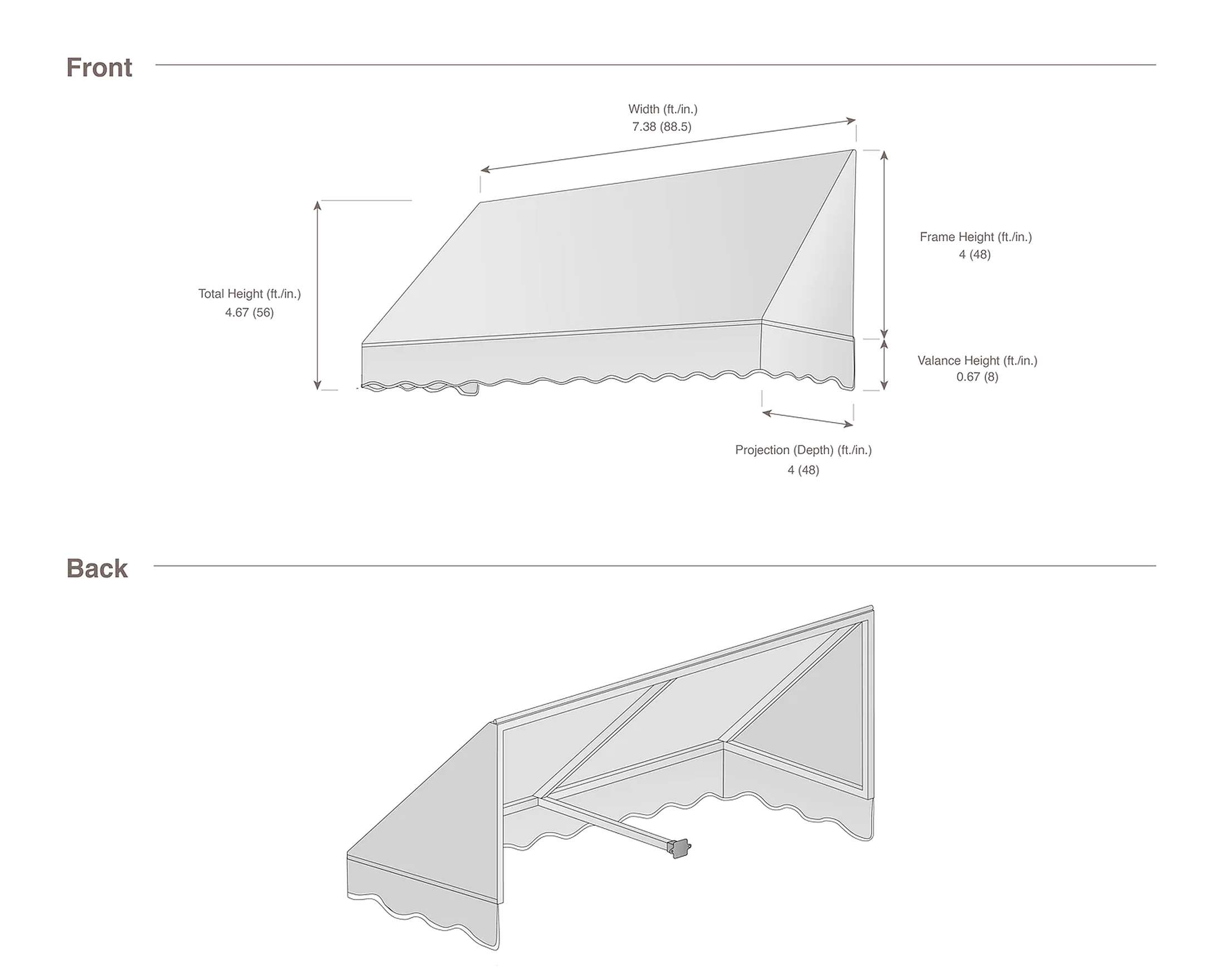 San Francisco 88.5" (7.38ft) Wide. Fabric Awning