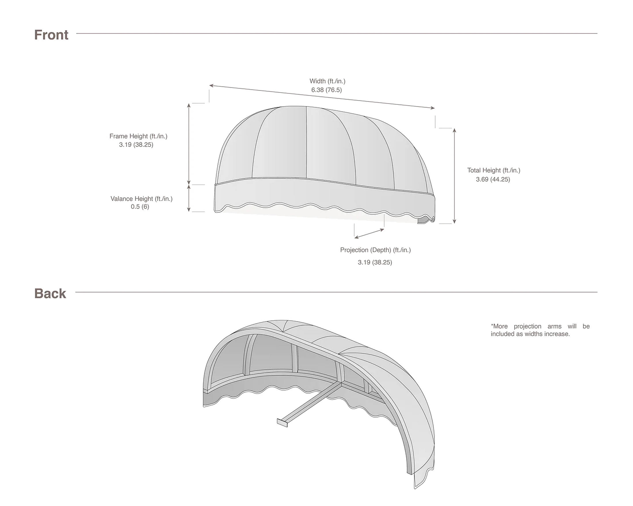 Bostonian 76.5" (6.38.ft) Wide. Fabric Awning