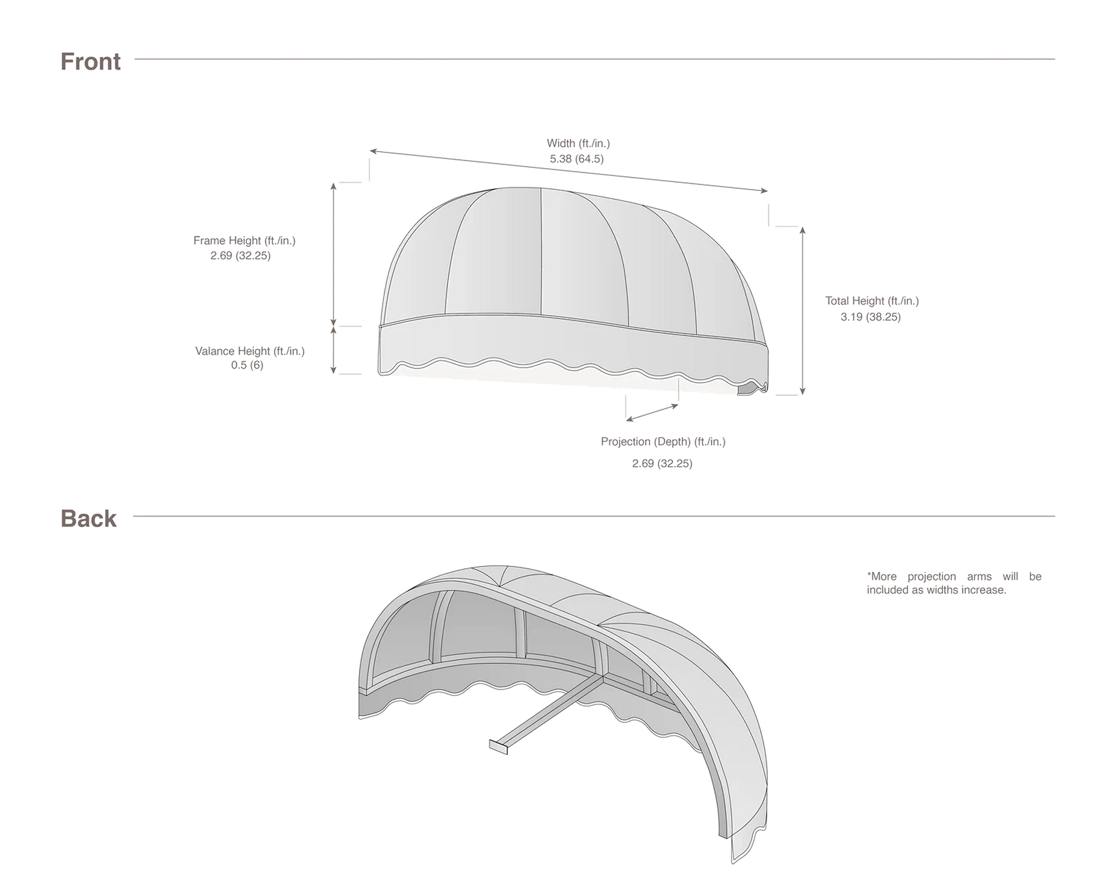 Bostonian 64.5" (5.38.ft) Wide. Fabric Awning