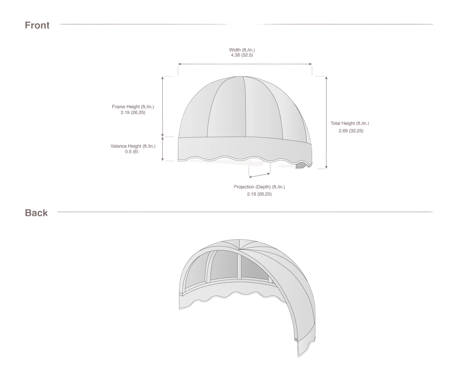 Bostonian 52.5" (4.38.ft) Wide. Fabric Awning