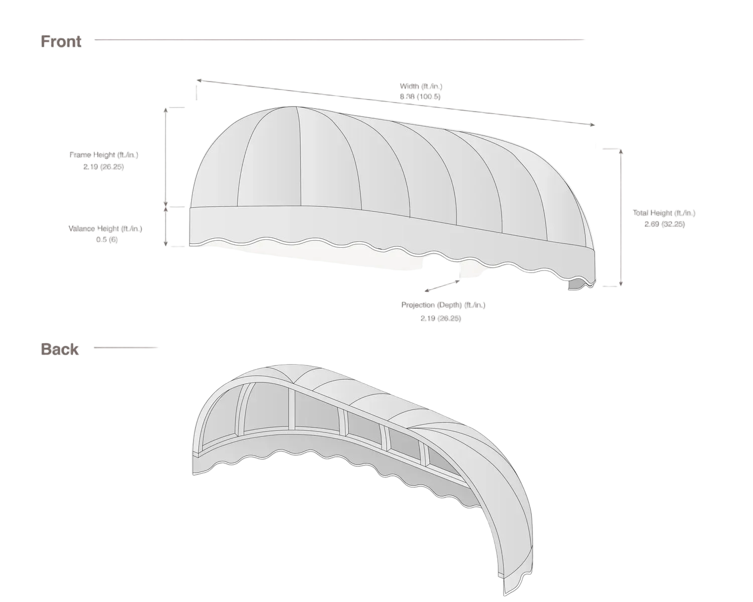 Chicago 100.5" (8.38ft) Wide. Fabric Awning