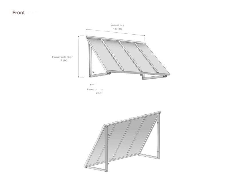 measurement diagram of an awning with dimensions labeled