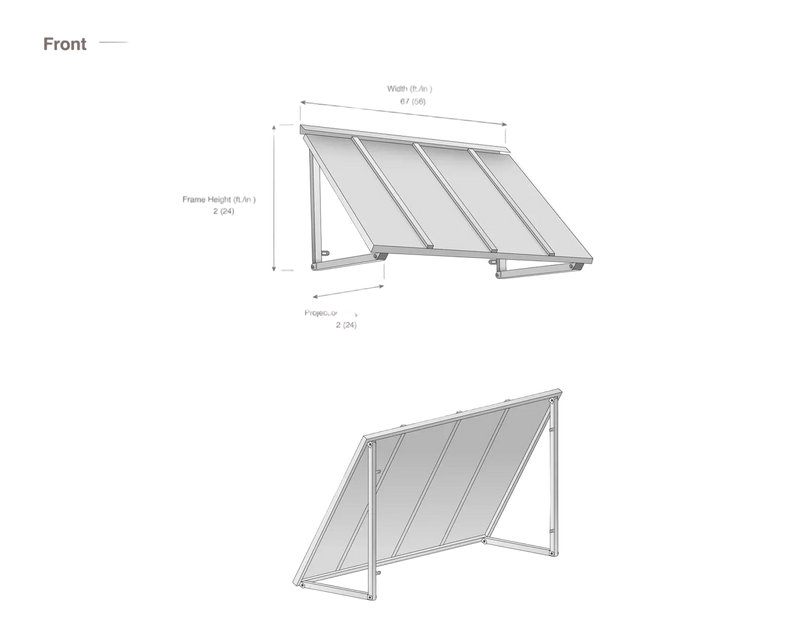measurement diagram of an awning with dimensions labeled