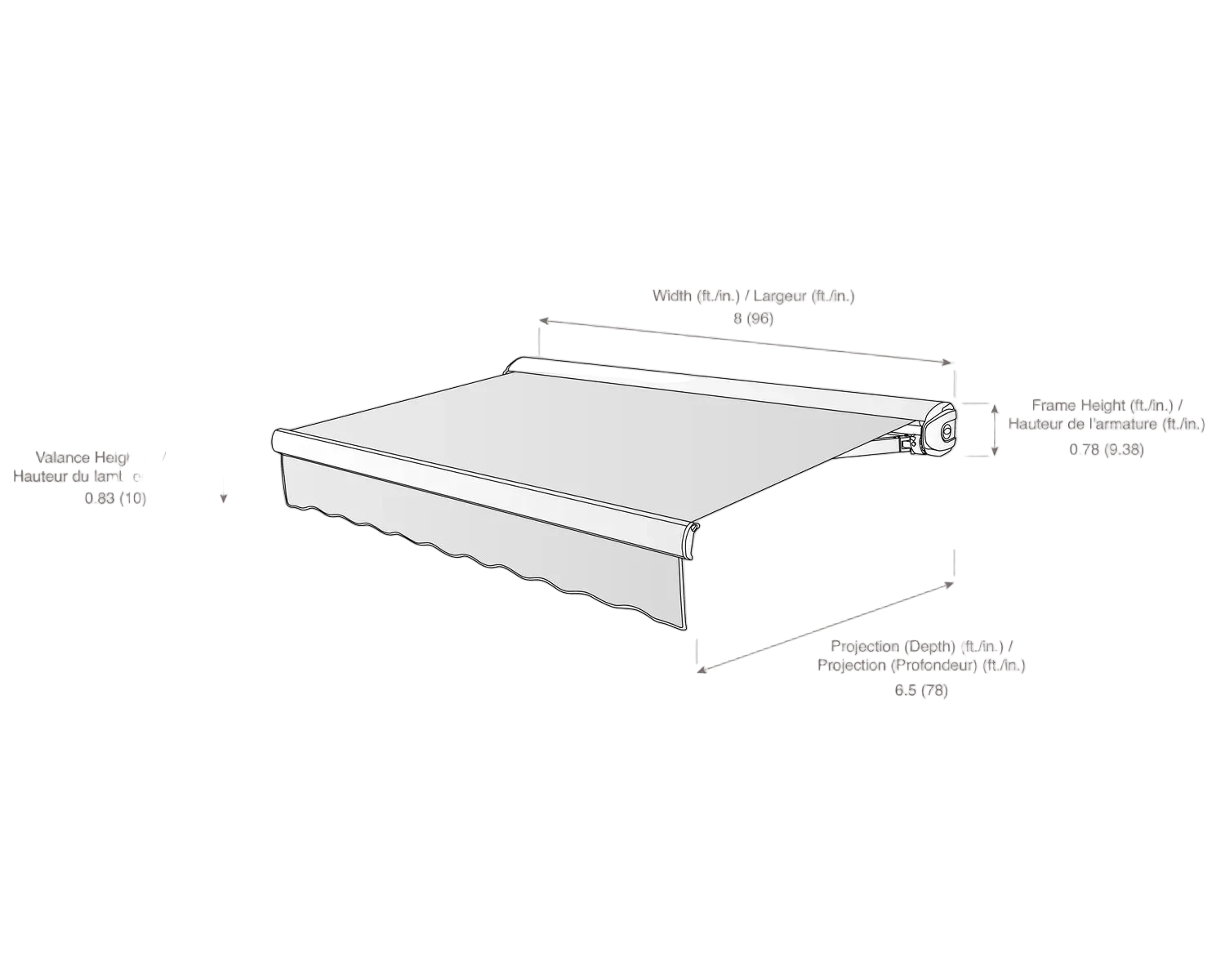 Key West 96" (8.38ft) Wide. Fabric Awning