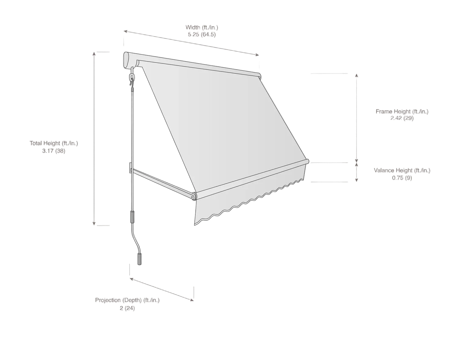 Mesa 64.5" (5.38ft) Wide. Fabric Awning