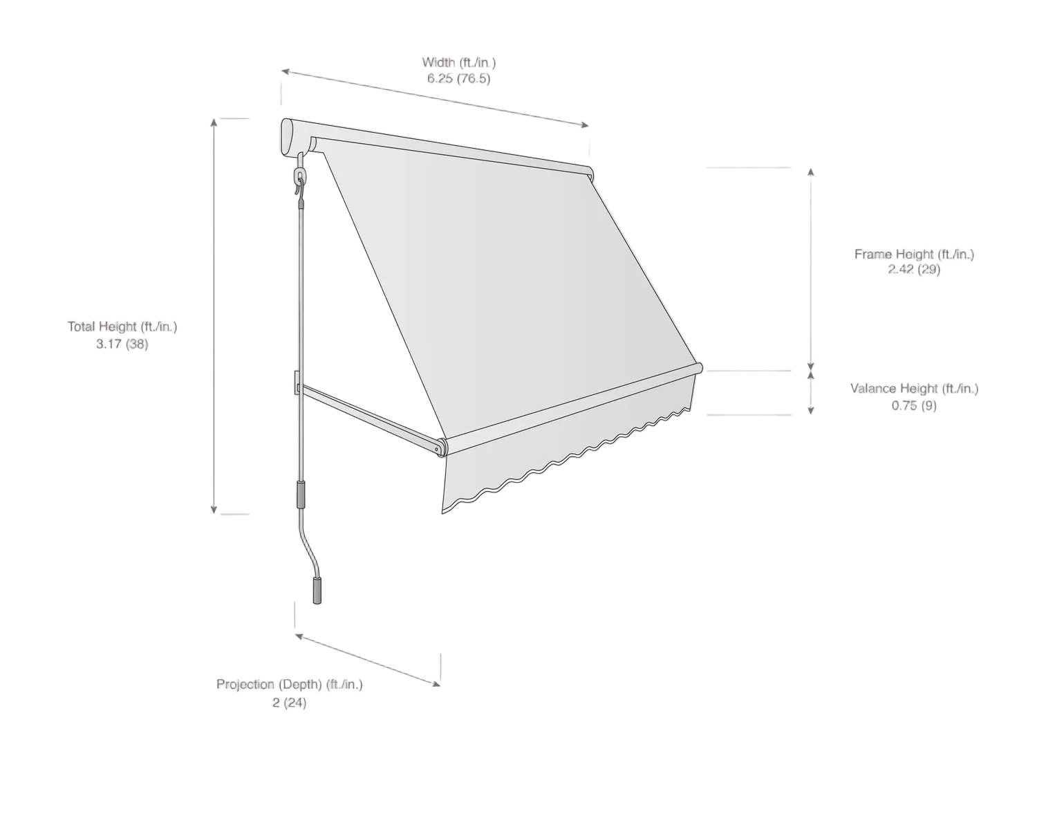 Mesa 76.5" (6.38ft) Wide. Fabric Awning