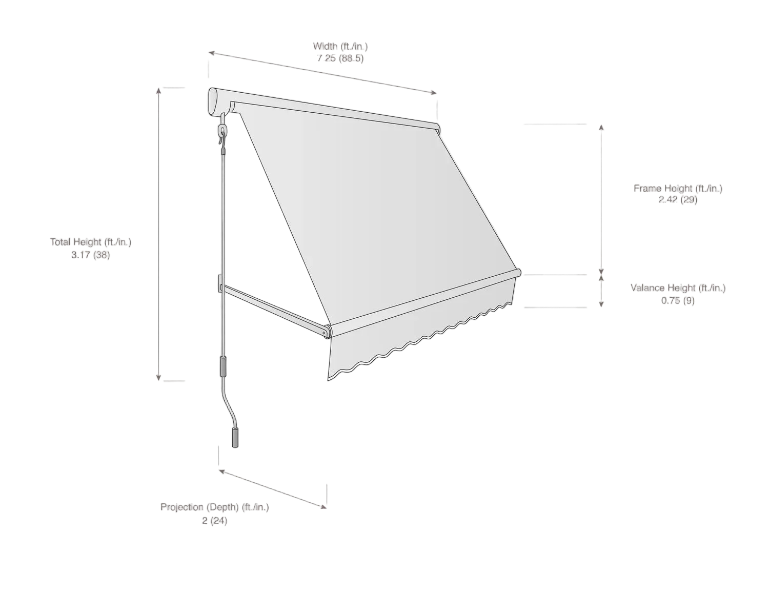 Mesa 88.5" (7.38ft) Wide. Fabric Awning
