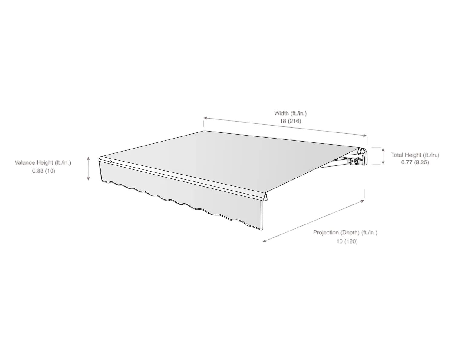Maui 240" (20.ft) Wide. Fabic Awning