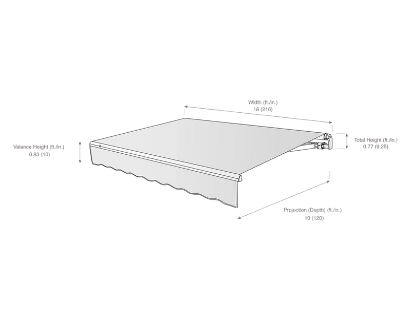 measurement diagram of an awning with dimensions labeled