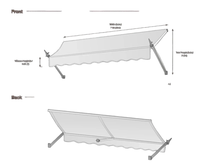 measurement diagram of an awning with dimensions labeled