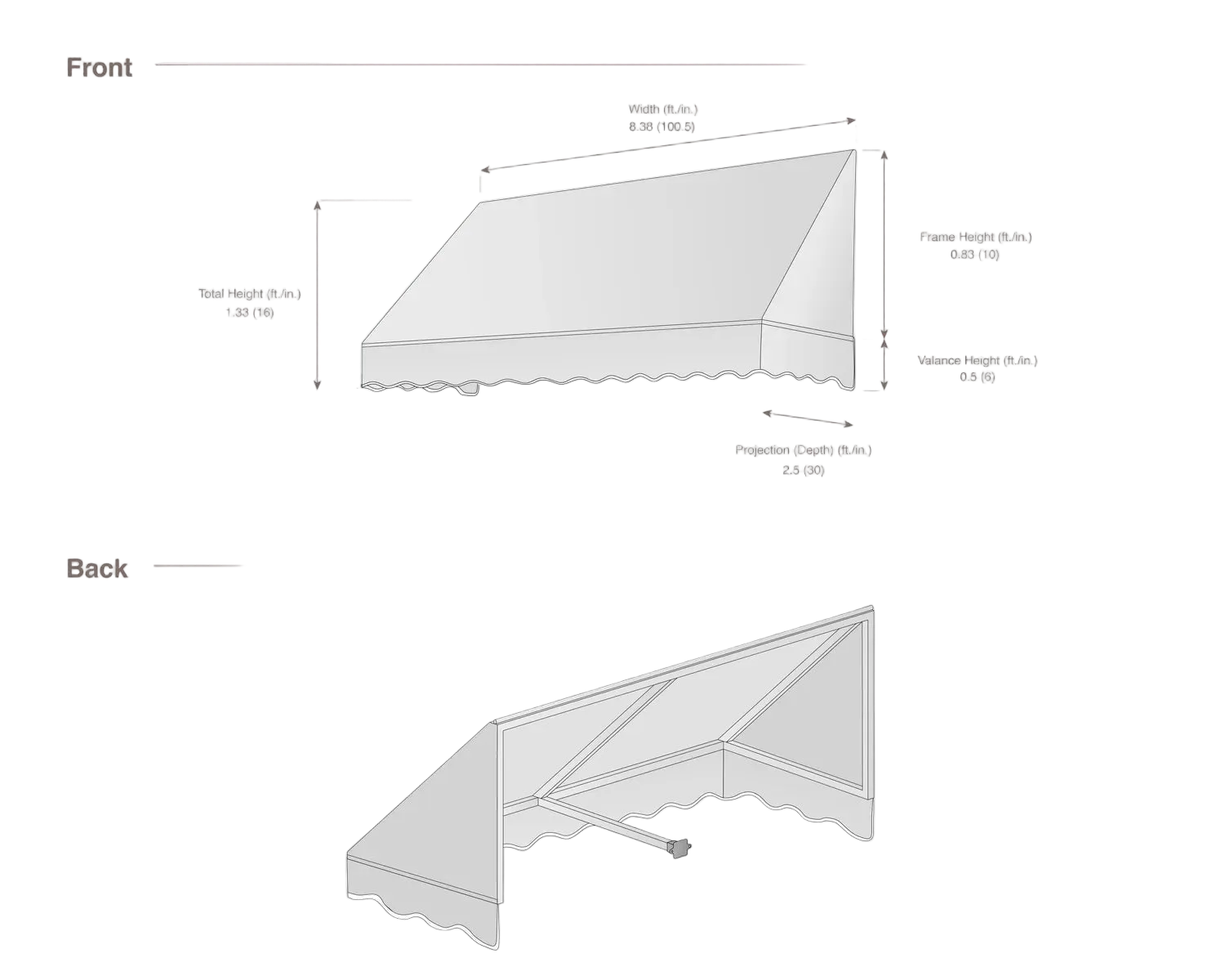 San Francisco 100.5" (8.38ft) Wide. Fabric Awning