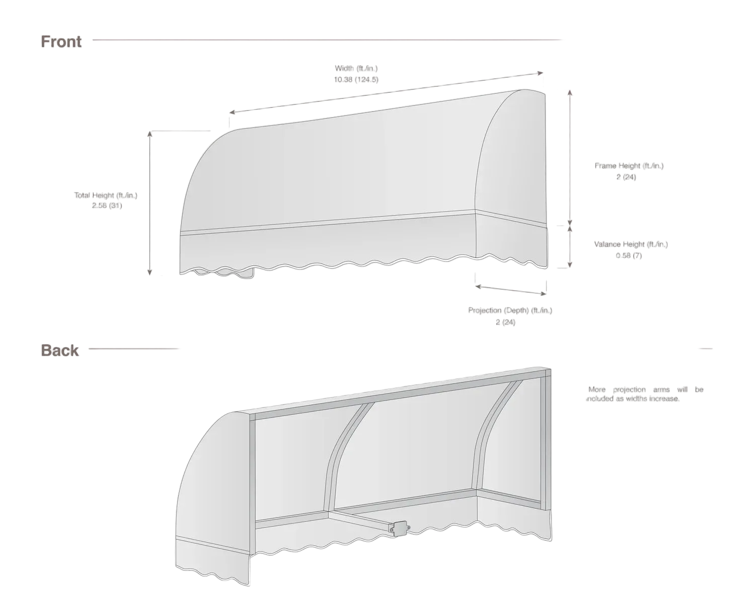 Savannah 124.5" (10.38.ft) Wide. Fabric Awning
