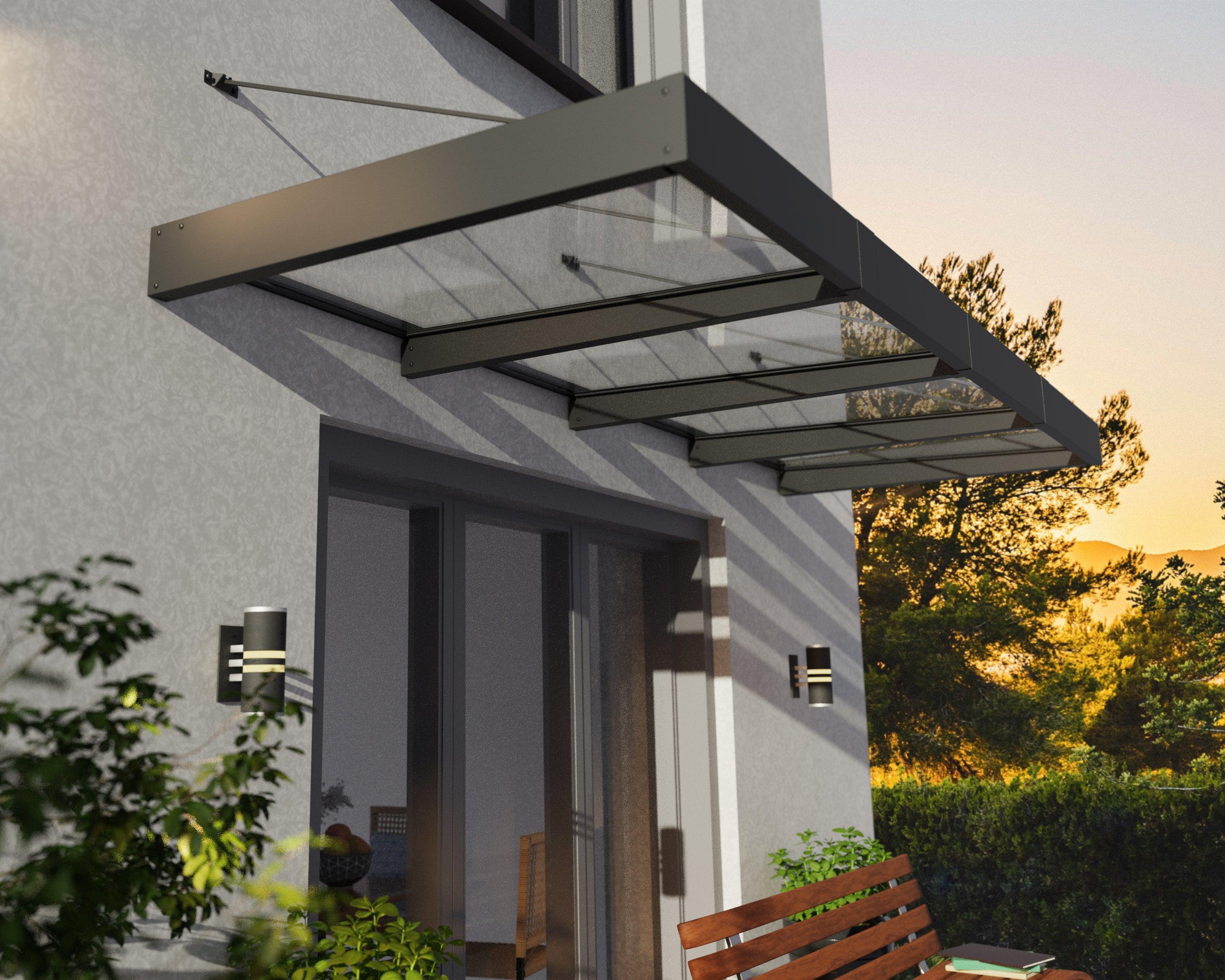 Sophia XL 4000 Door Awning – Gray Aluminum & Clear Acrylic Panel