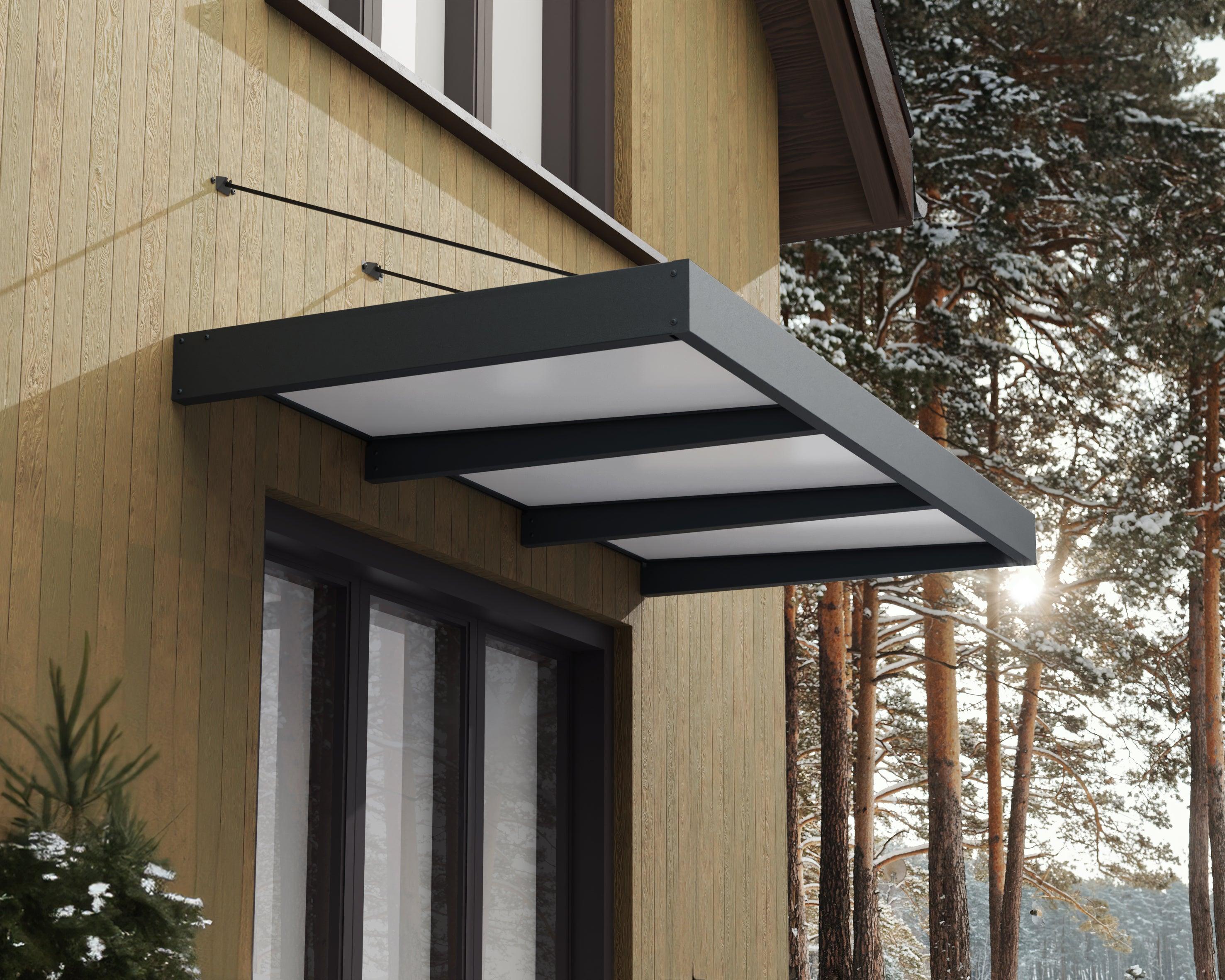 Sophia XL 4000 Door Awning – Gray Aluminum & Clear Acrylic Panel