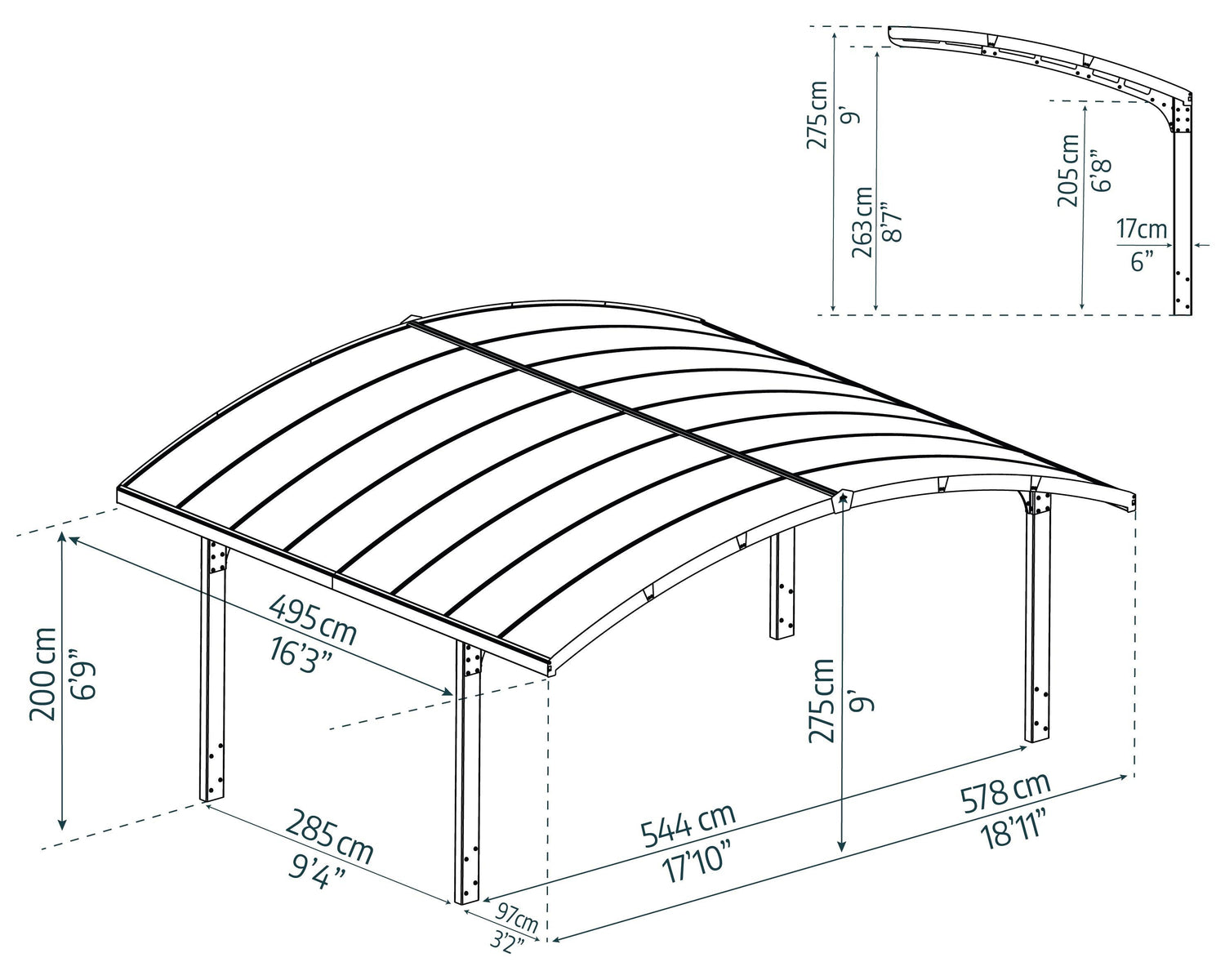 Arizona Breeze Double 16x19 Arch-Style Carport