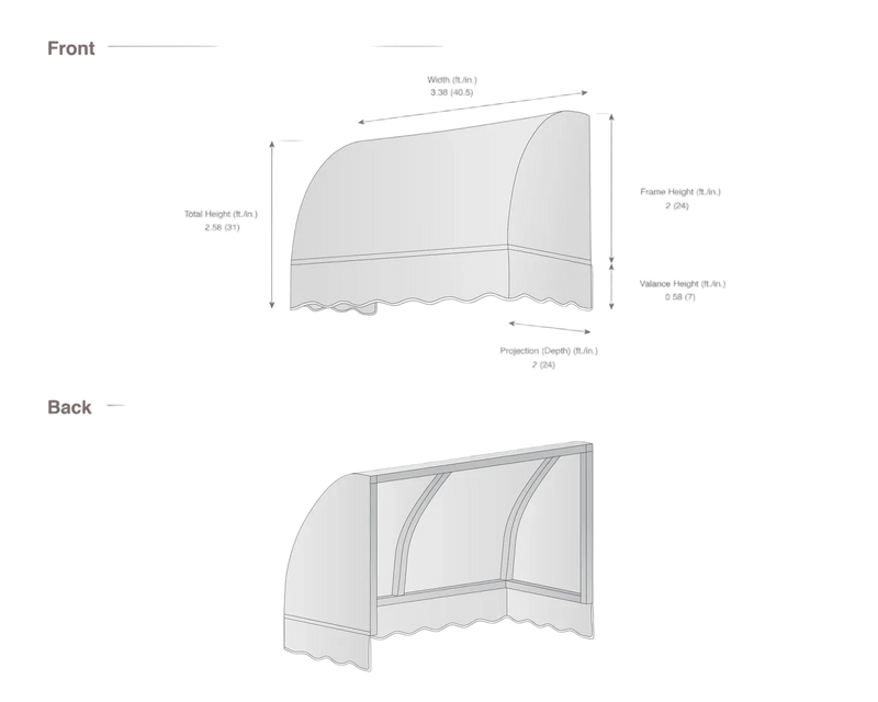 measurement diagram of an awning with dimensions labeled