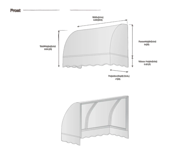 measurement diagram of an awning with dimensions labeled